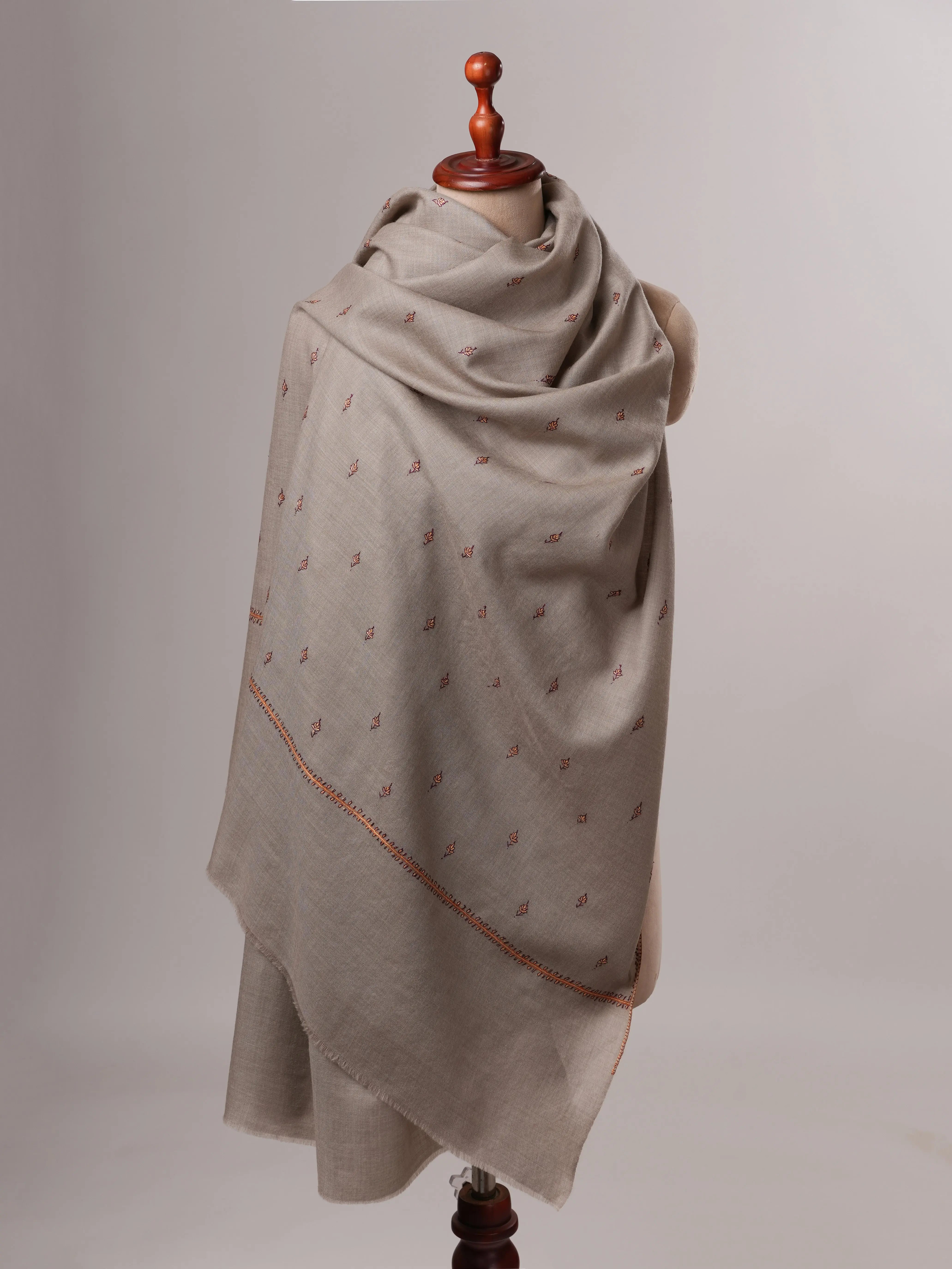 Fine Wool Shawl with Hand Embroidered Machie Booti Motifs Shahkaar