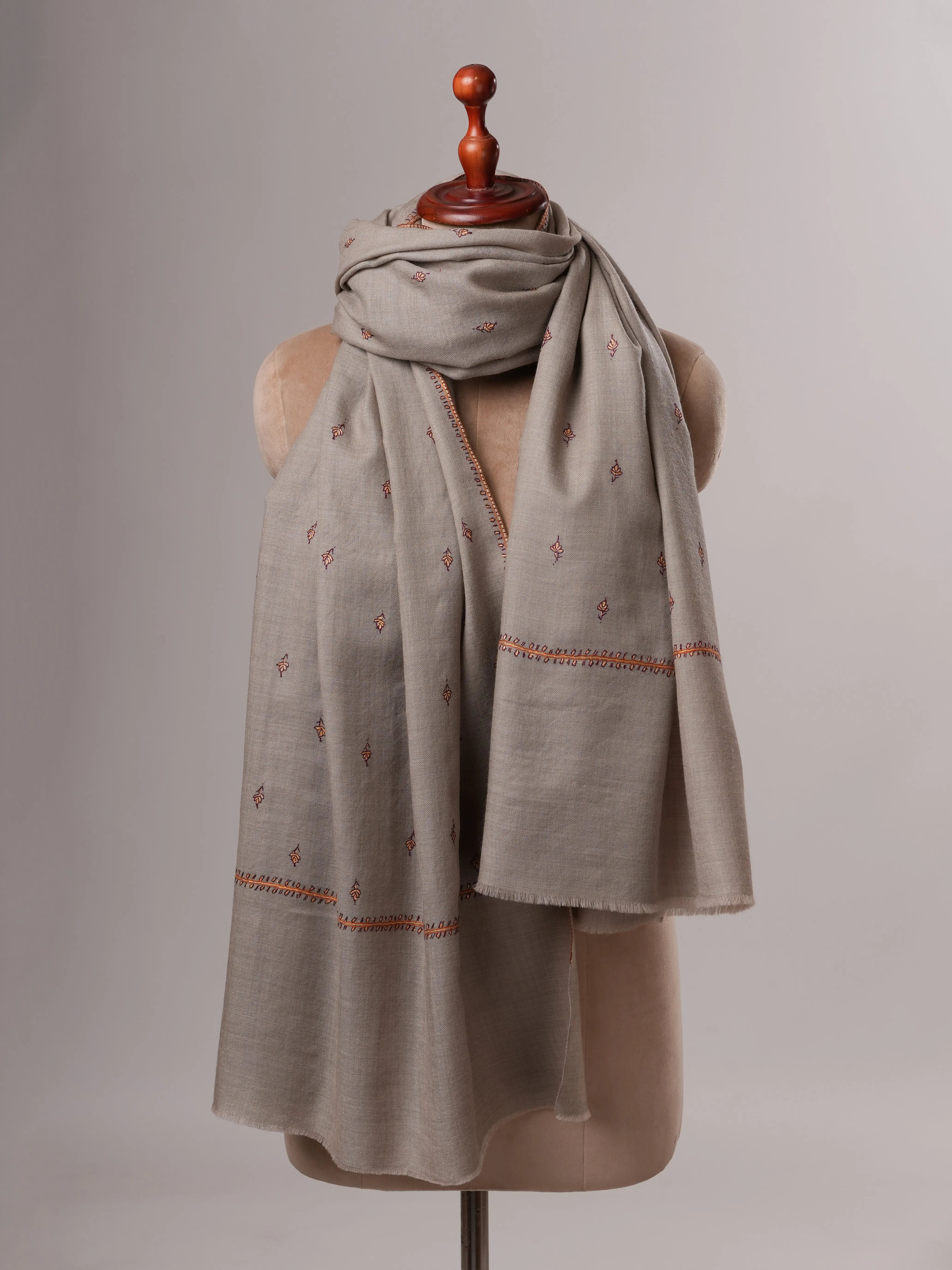 Fine Wool Shawl with Hand Embroidered Machie Booti Motifs Shahkaar