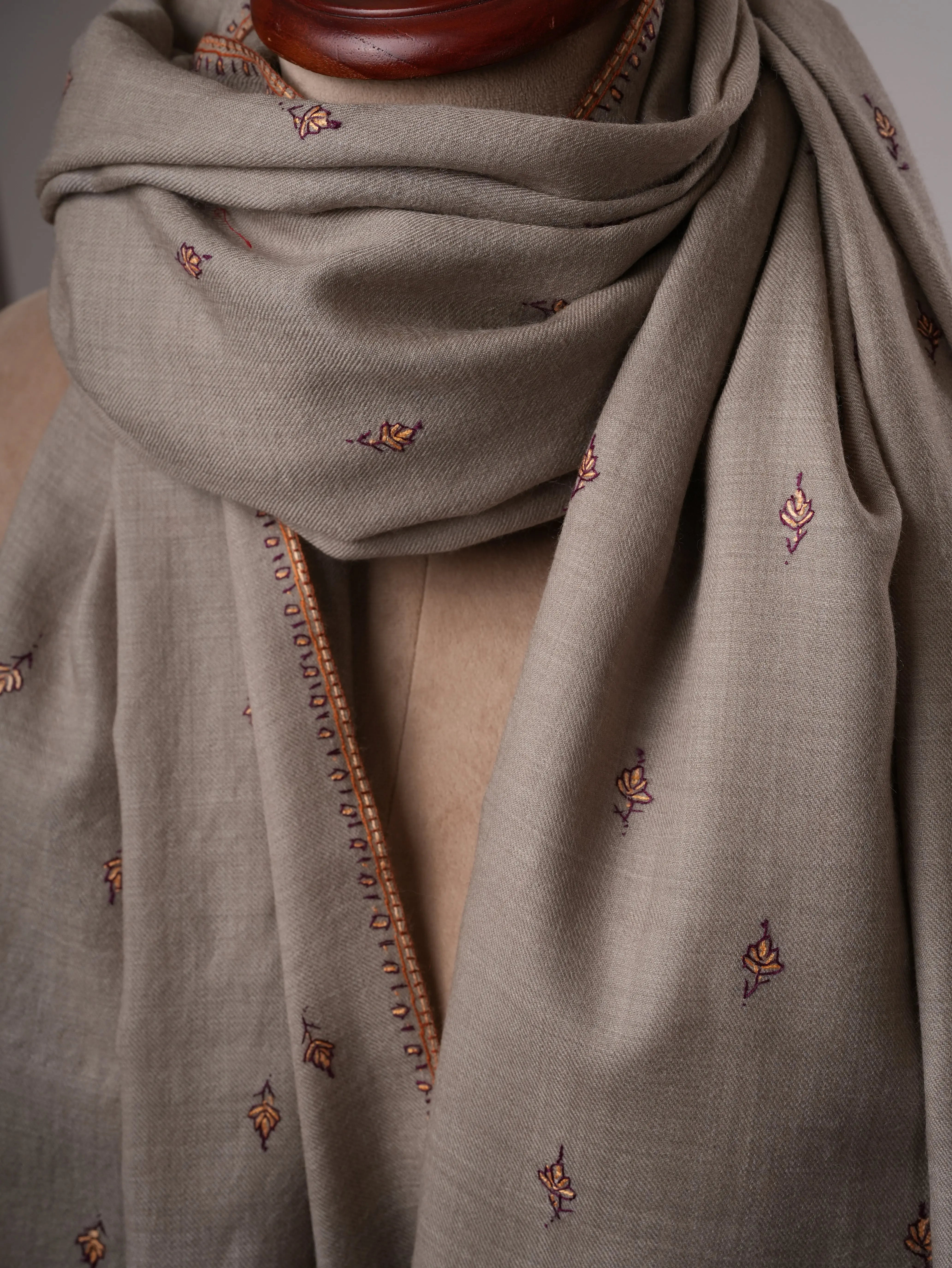 Fine Wool Shawl with Hand Embroidered Machie Booti Motifs Shahkaar