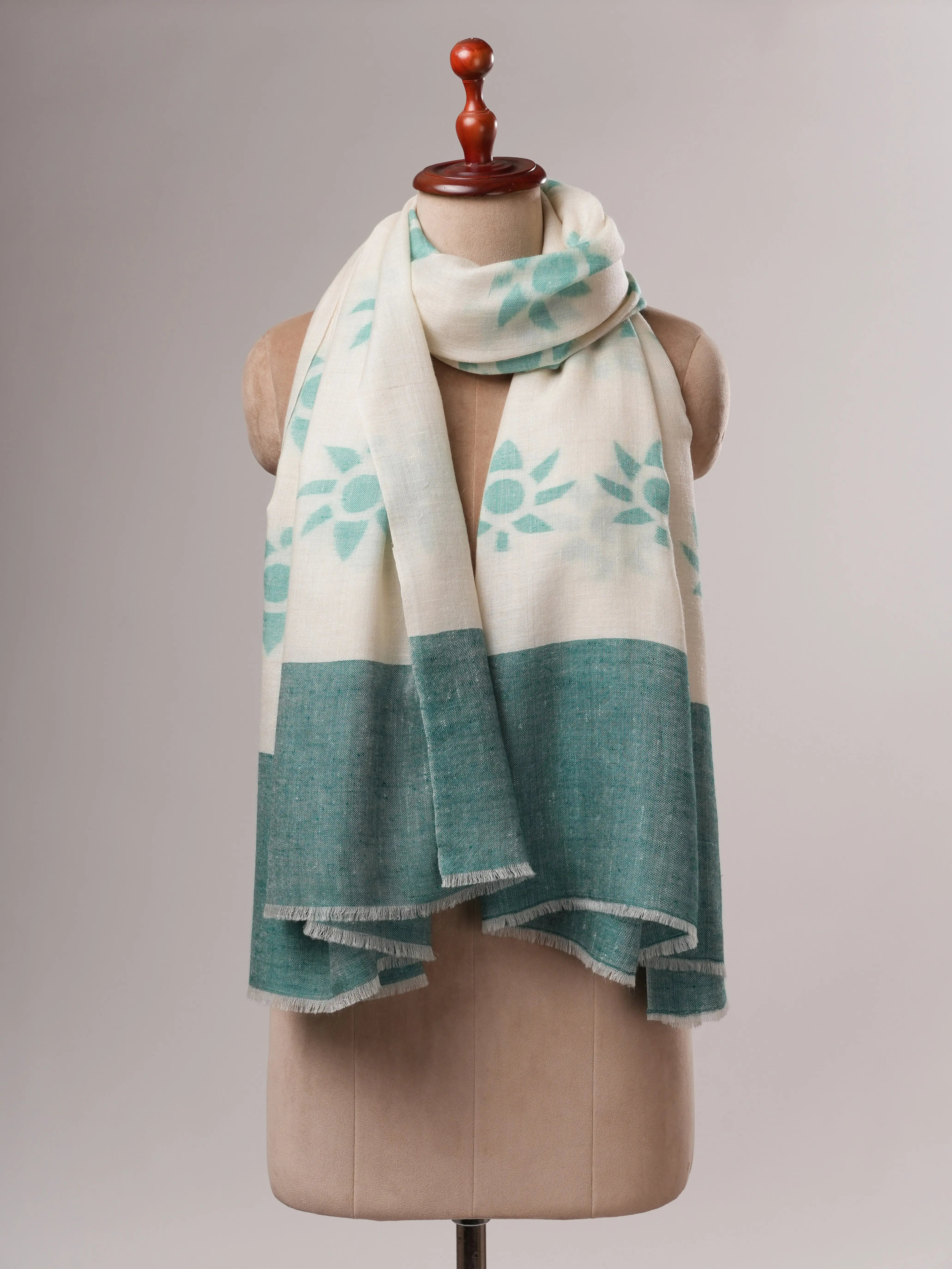 Artisan Crafted Ikat Pashmina Shawl with Floral Weave Shahkaar