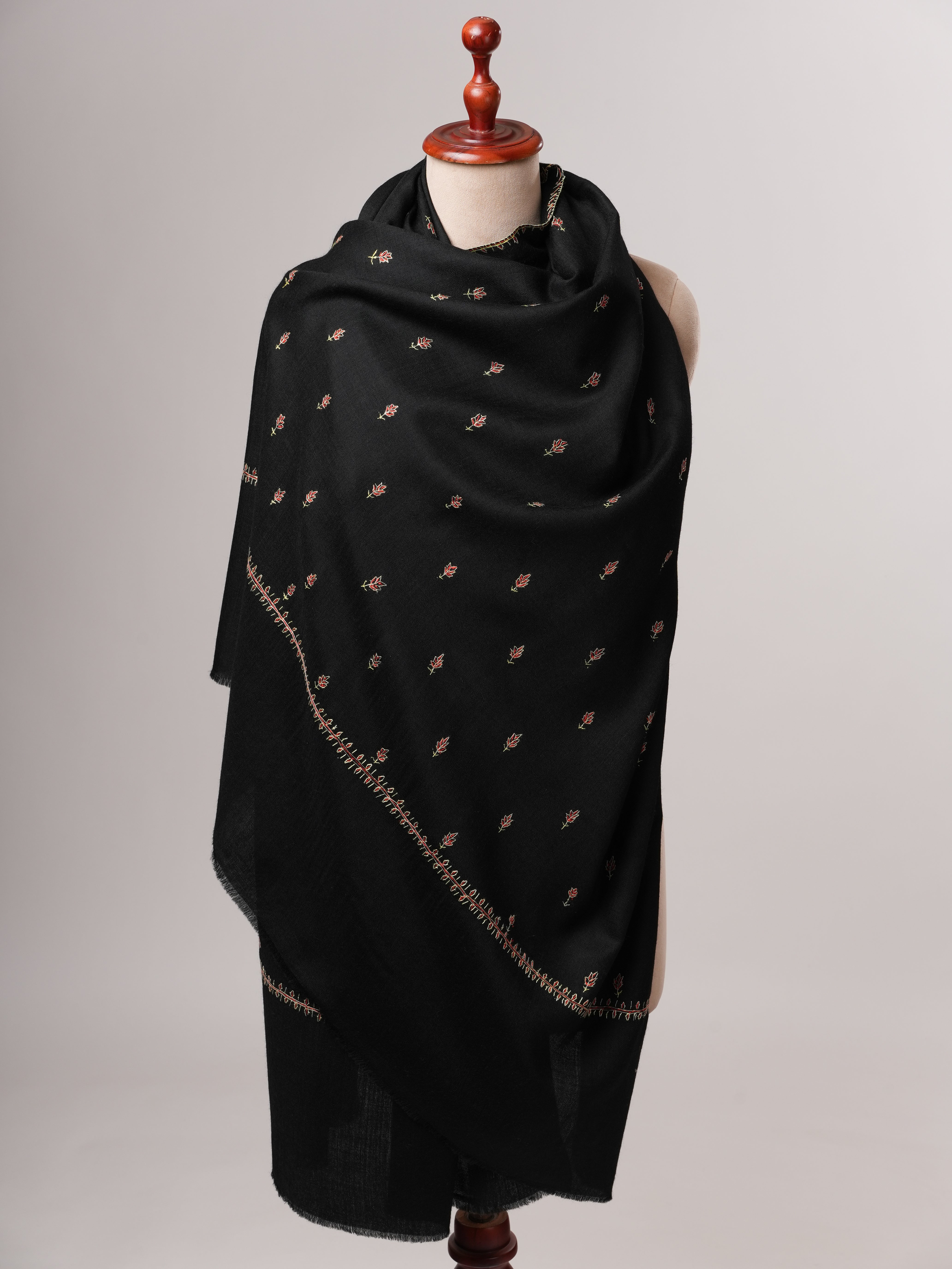 Traditional Machie Booti Hand Embroidered Fine Wool Shawl Shahkaar