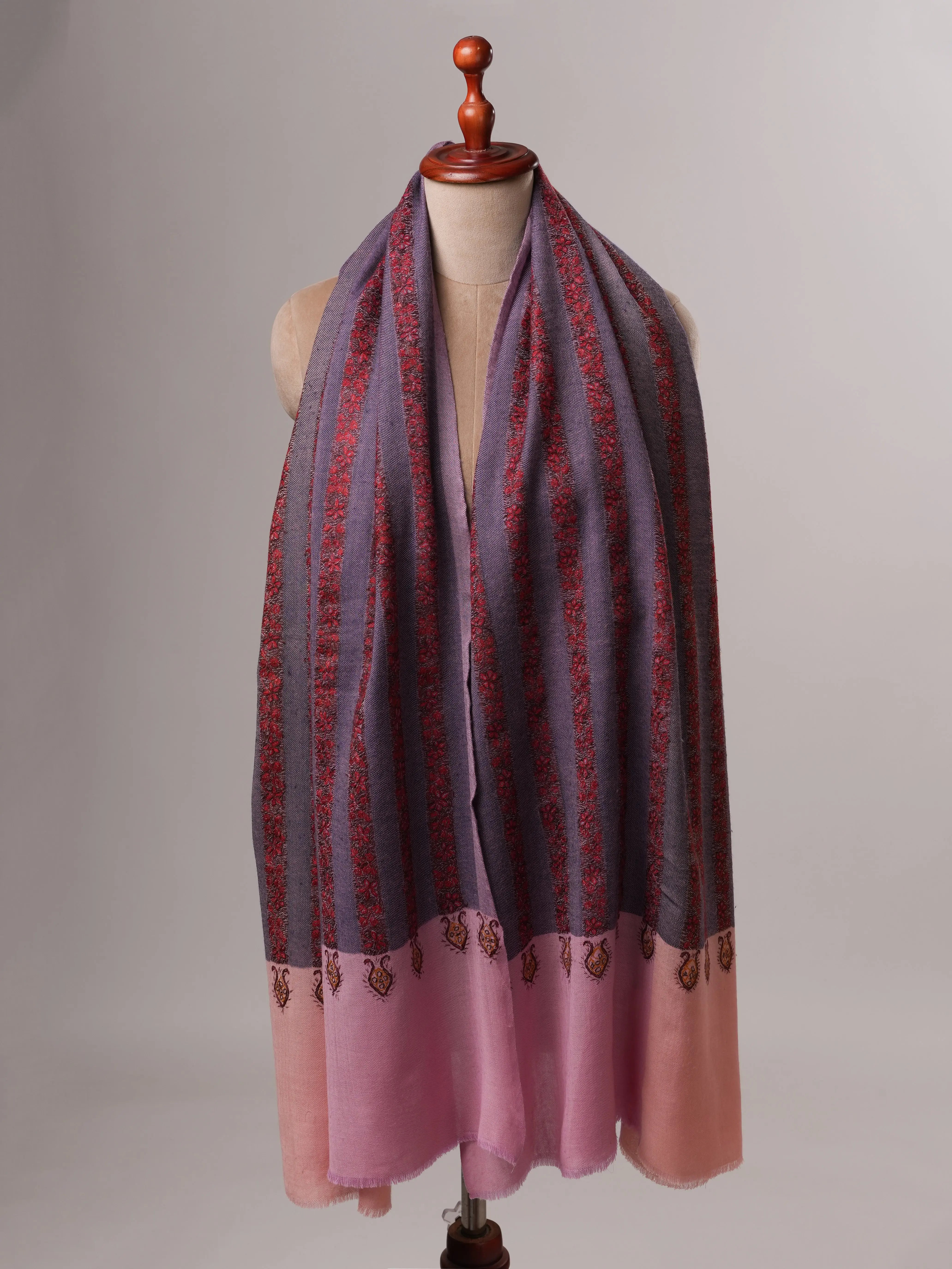 Silk Wool Shawl in Purple Hue with Khatrass Hand Embroidery Shahkaar