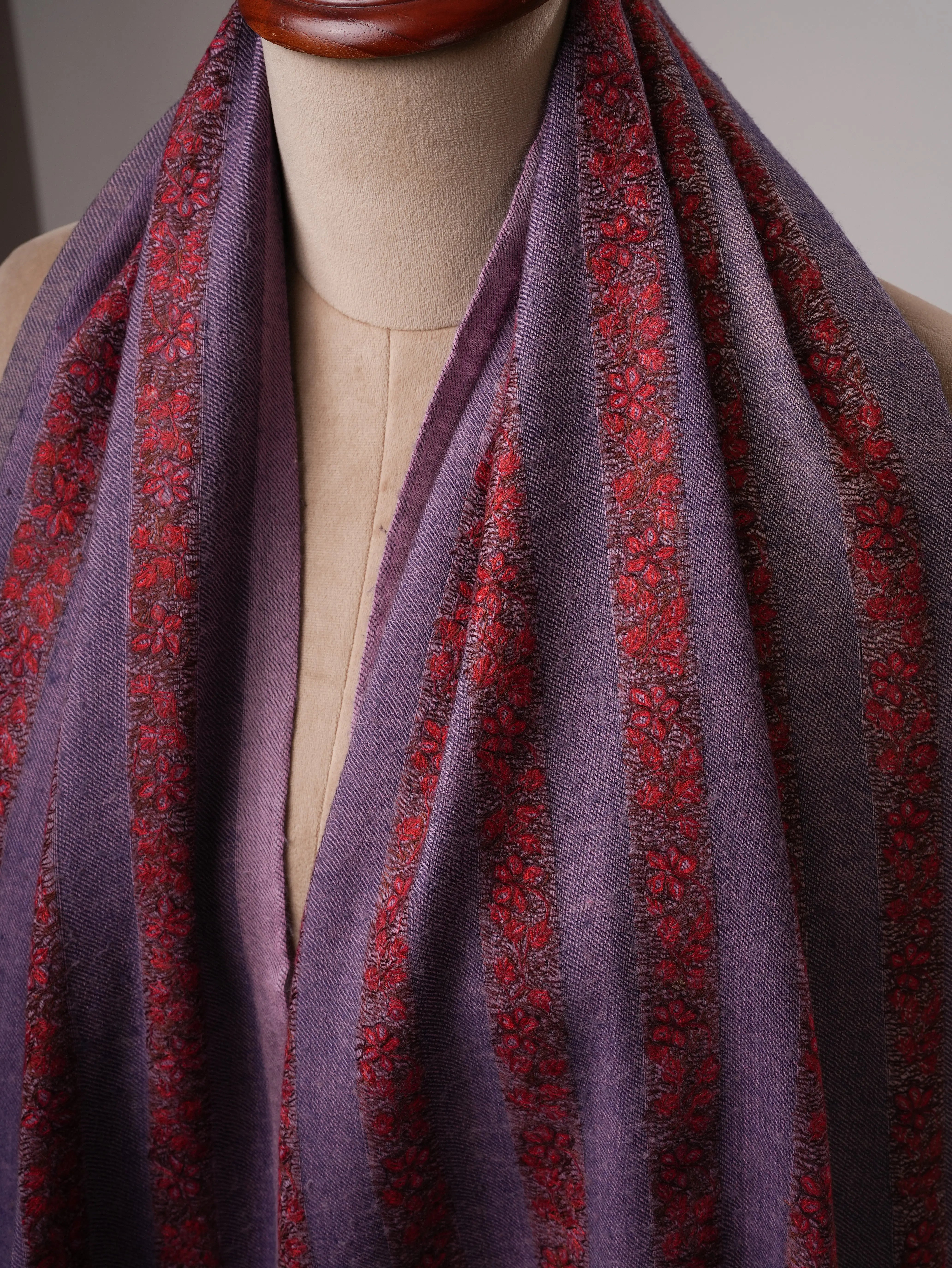 Silk Wool Shawl in Purple Hue with Khatrass Hand Embroidery Shahkaar