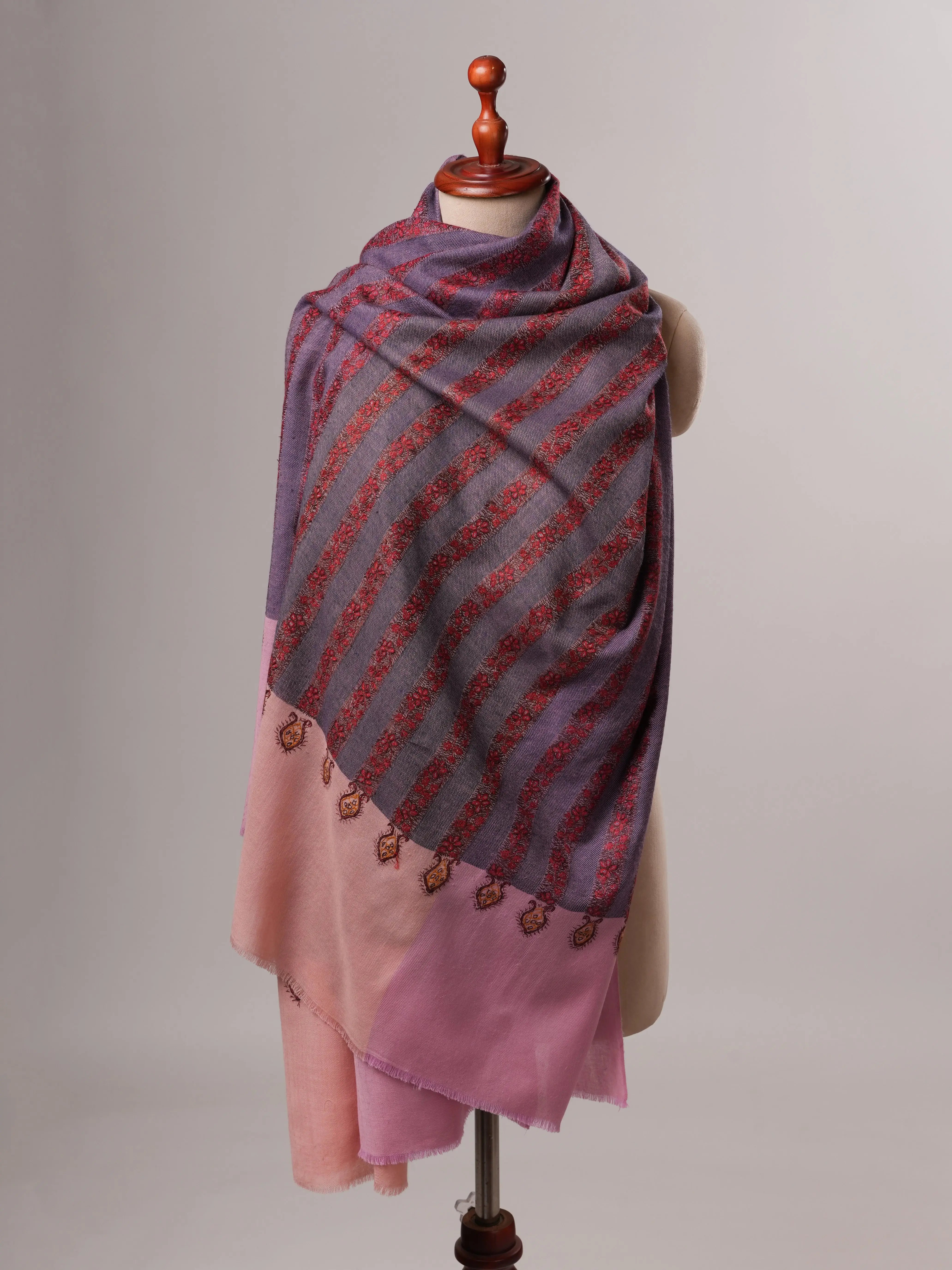 Silk Wool Shawl in Purple Hue with Khatrass Hand Embroidery Shahkaar
