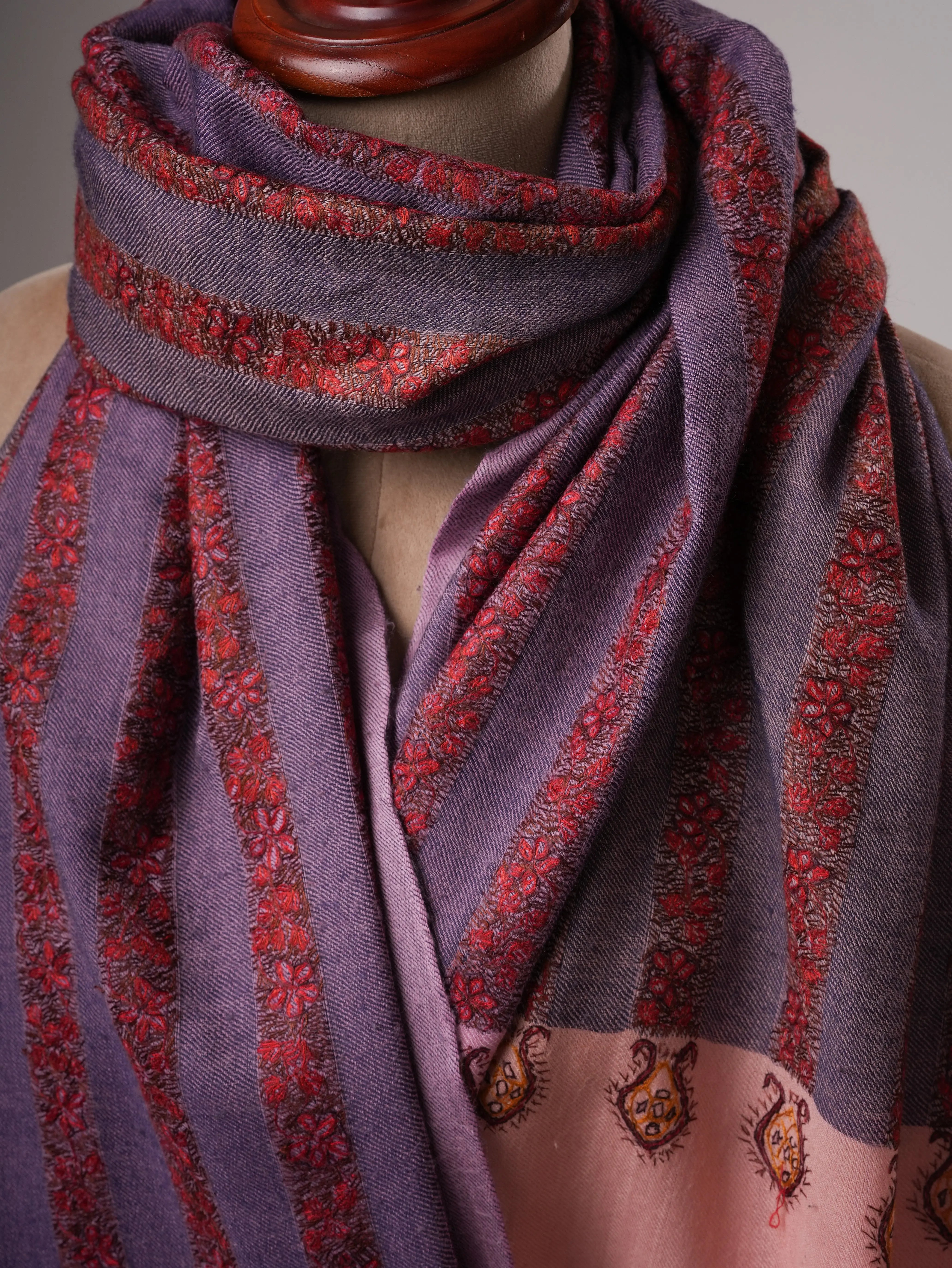 Silk Wool Shawl in Purple Hue with Khatrass Hand Embroidery Shahkaar