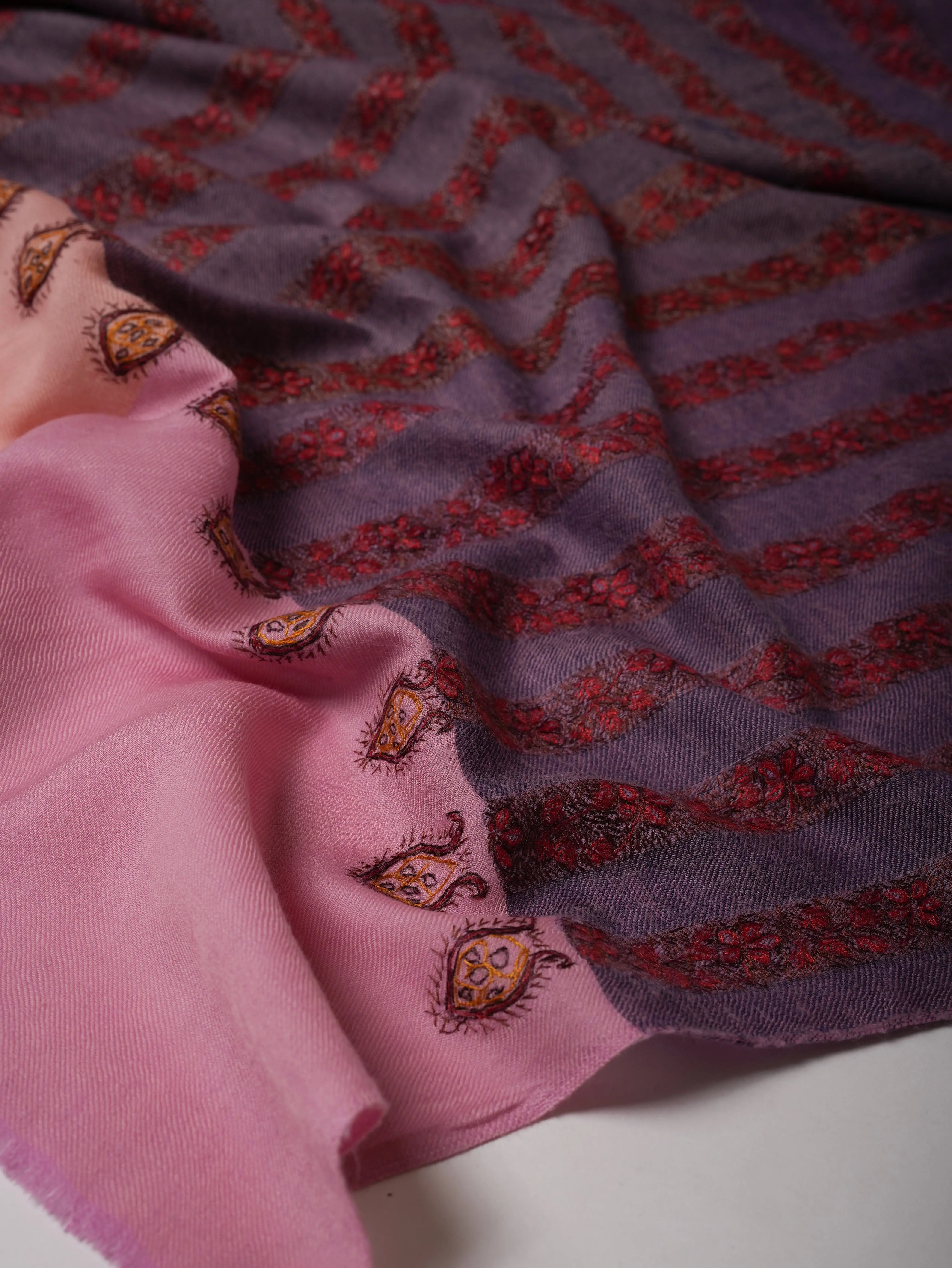 Silk Wool Shawl in Purple Hue with Khatrass Hand Embroidery Shahkaar