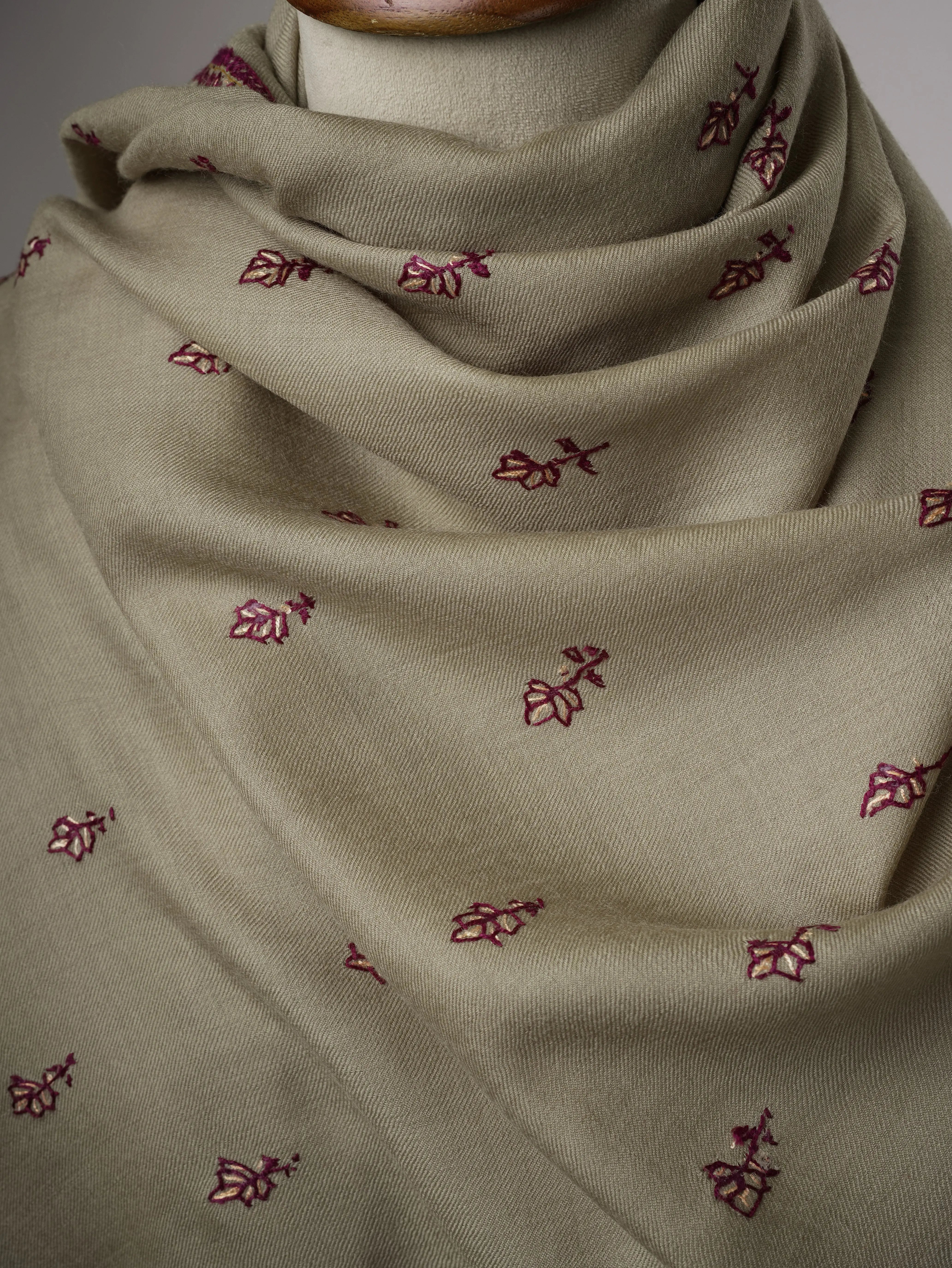 Soft Fine Wool Shawl with Handcrafted Mache Booti Embroidery Shahkaar