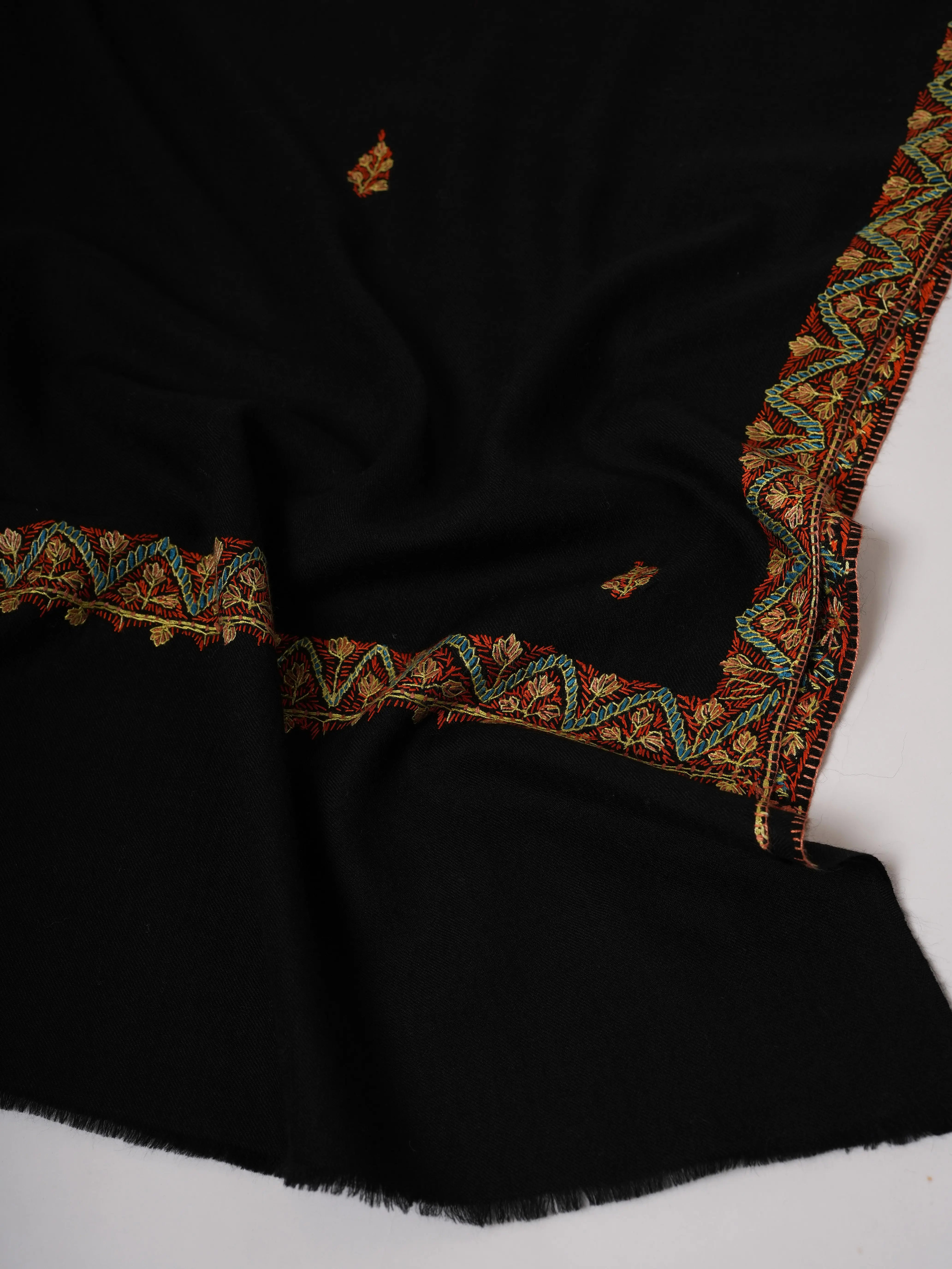 Hand Embroidered Black Fine Wool Shawl with Neemdaur Motifs Shahkaar