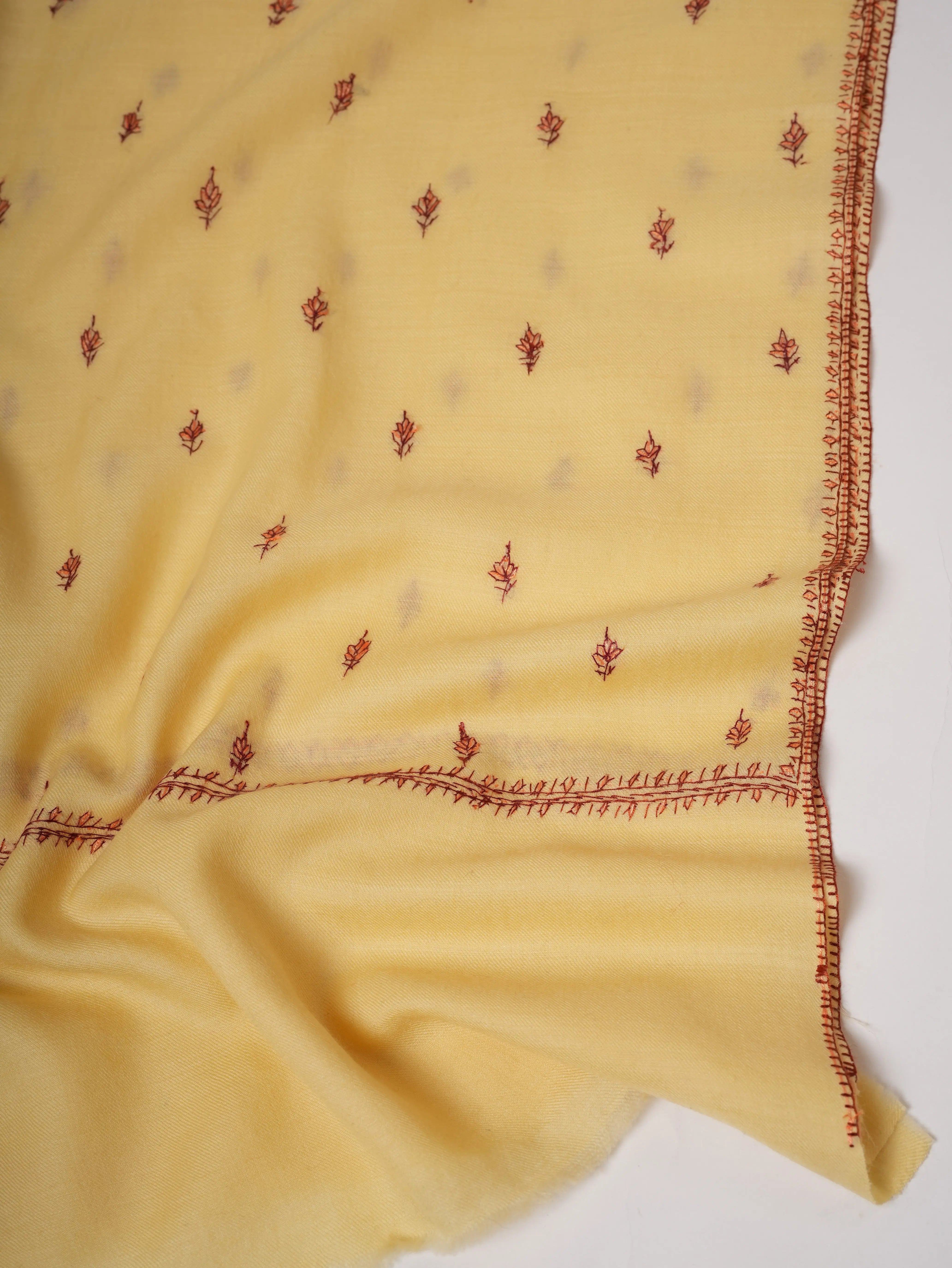 Artisan Made Fine Wool Shawl Featuring Mache Booti Embroidery Shahkaar