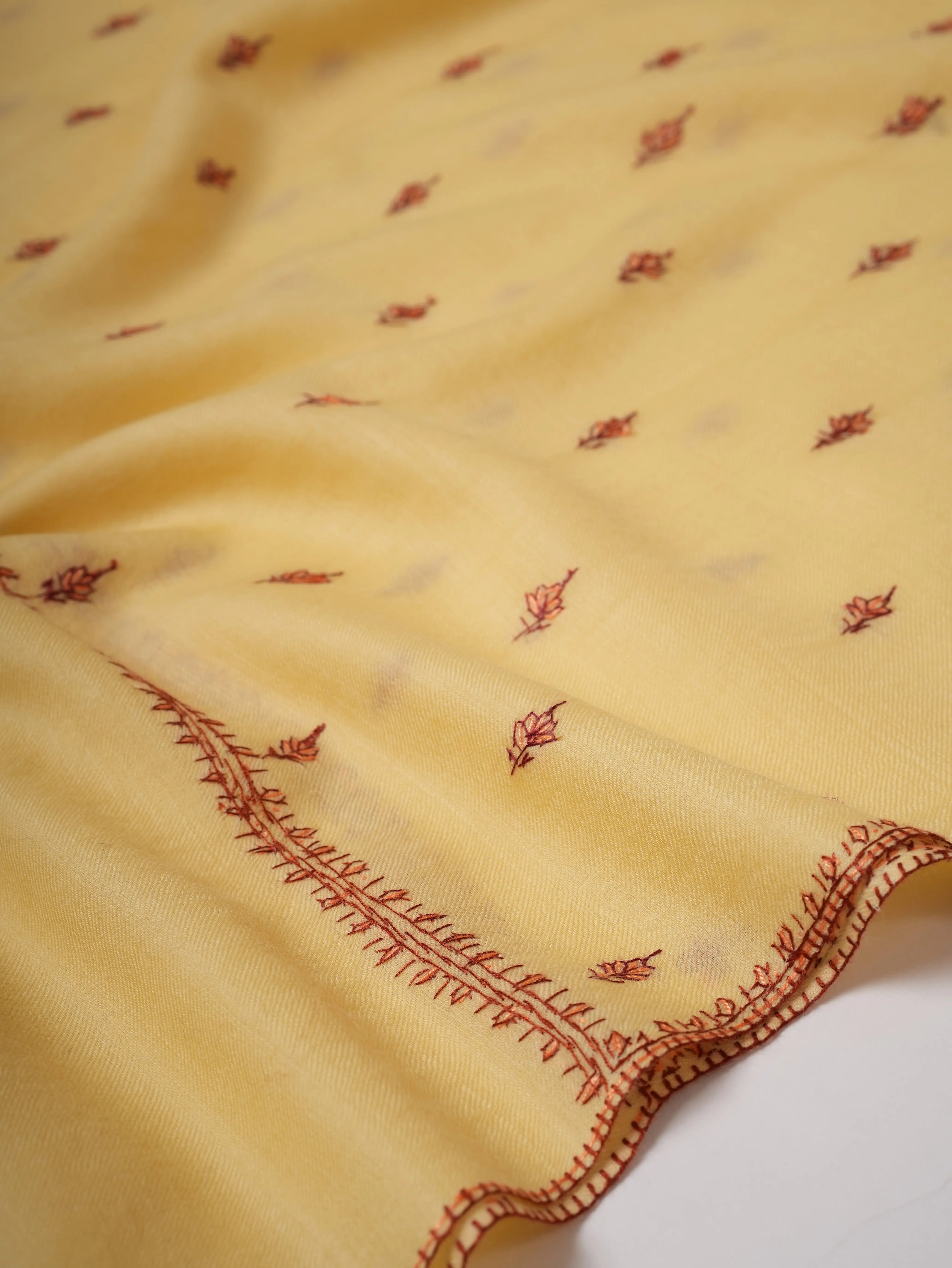 Artisan Made Fine Wool Shawl Featuring Mache Booti Embroidery Shahkaar