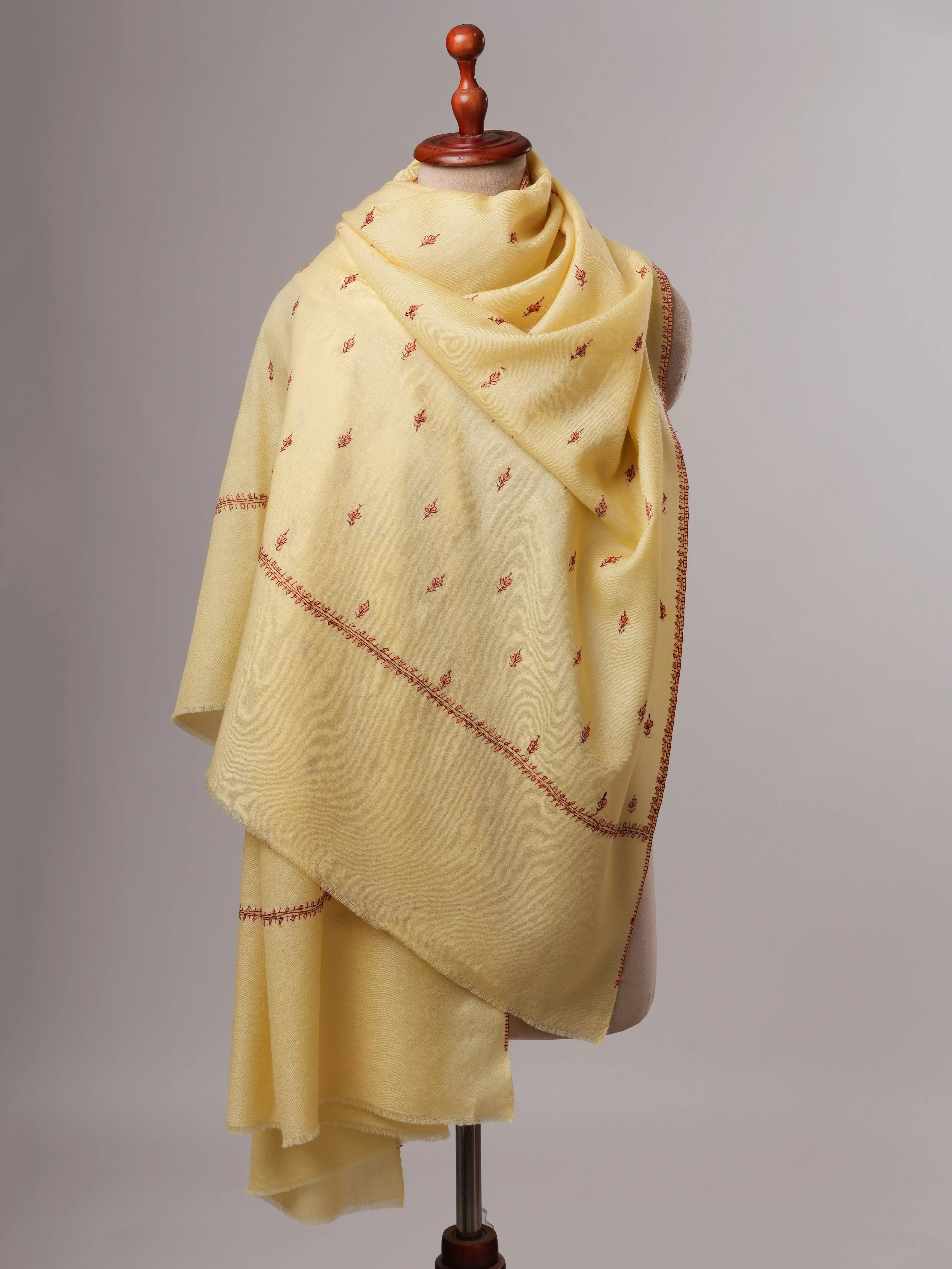 Artisan Made Fine Wool Shawl Featuring Mache Booti Embroidery Shahkaar