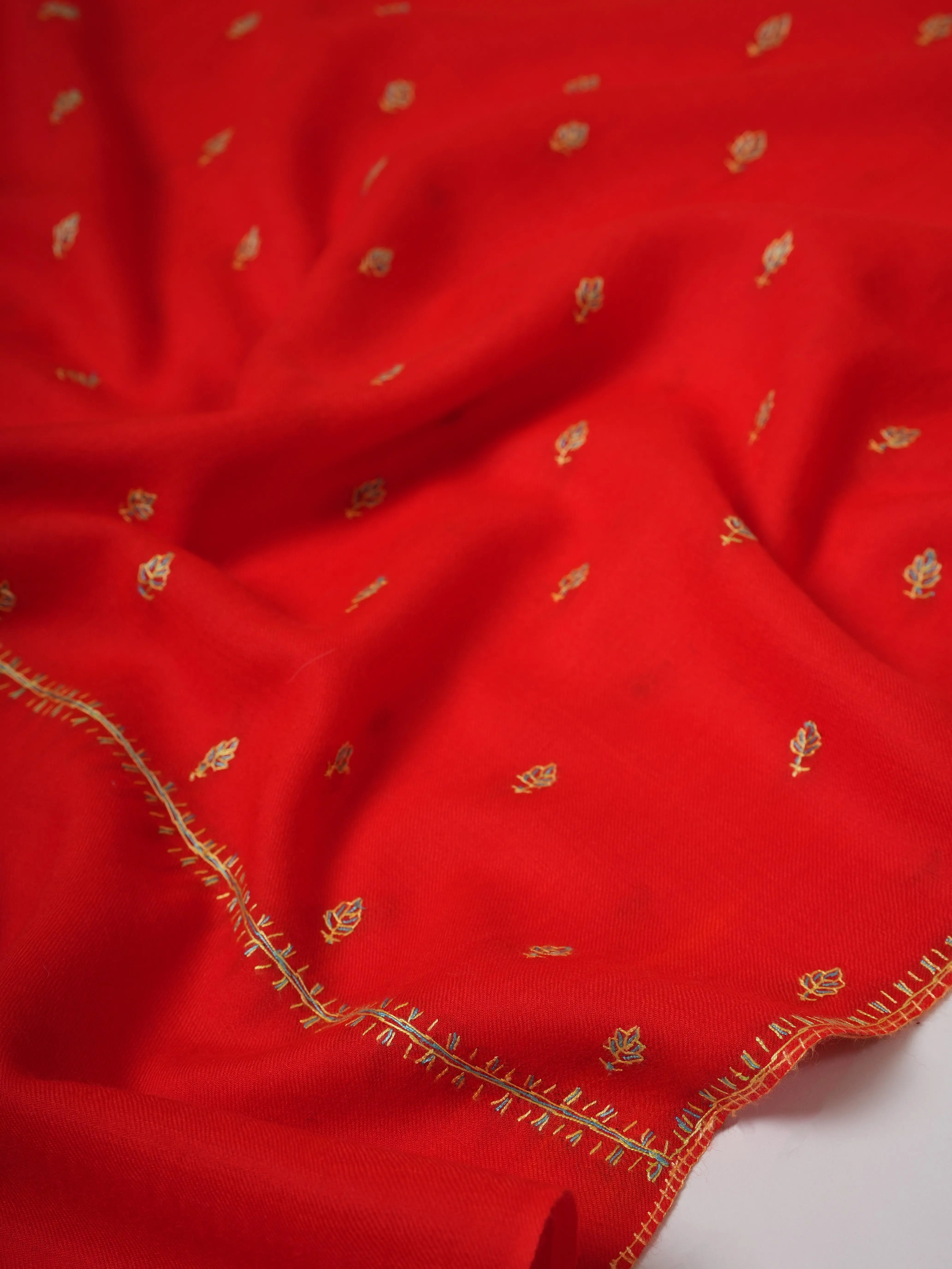 Soft Fine Wool Shawl with Hand Embroidered Mache Booti Motifs Shahkaar