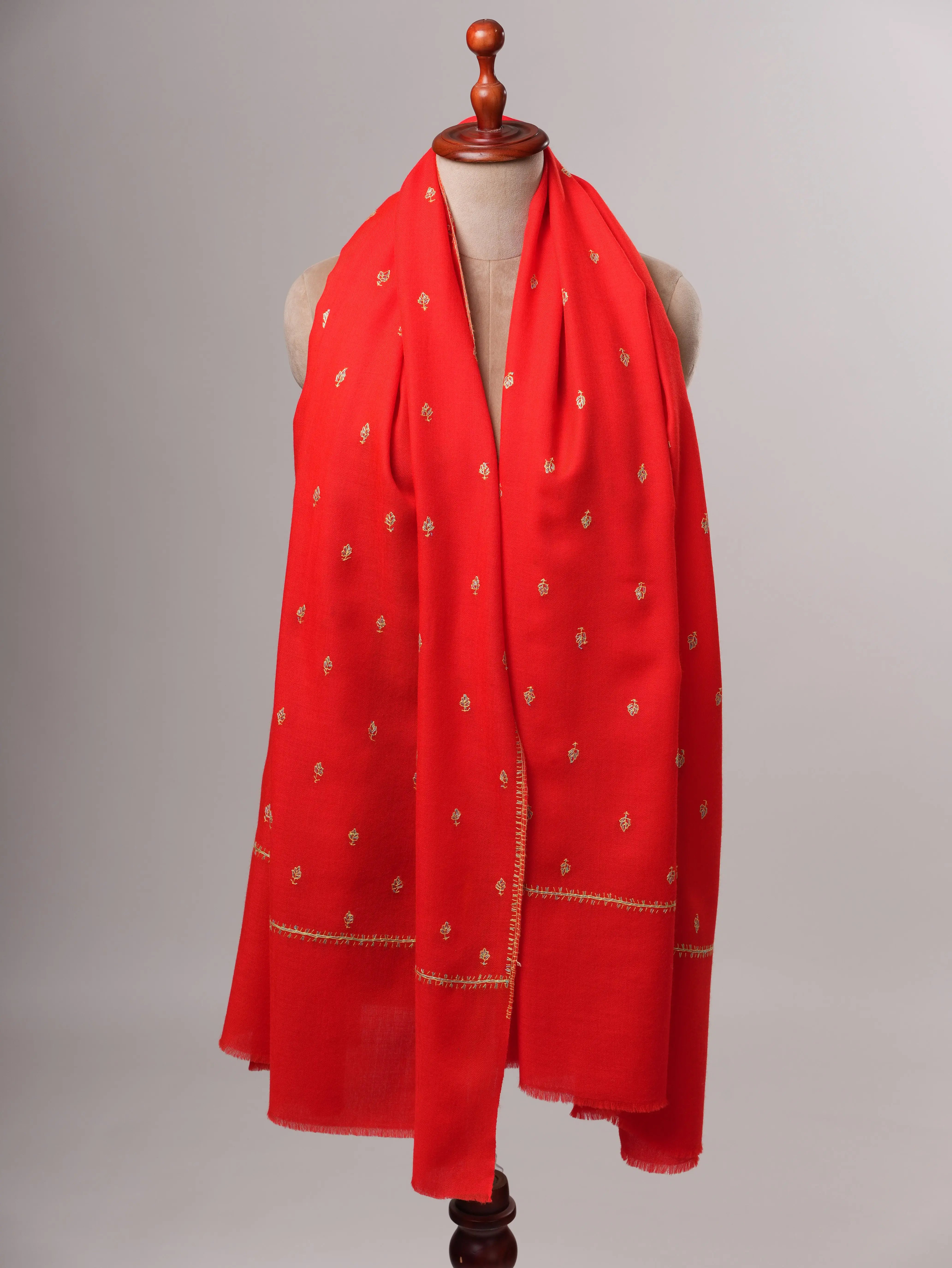 Soft Fine Wool Shawl with Hand Embroidered Mache Booti Motifs Shahkaar