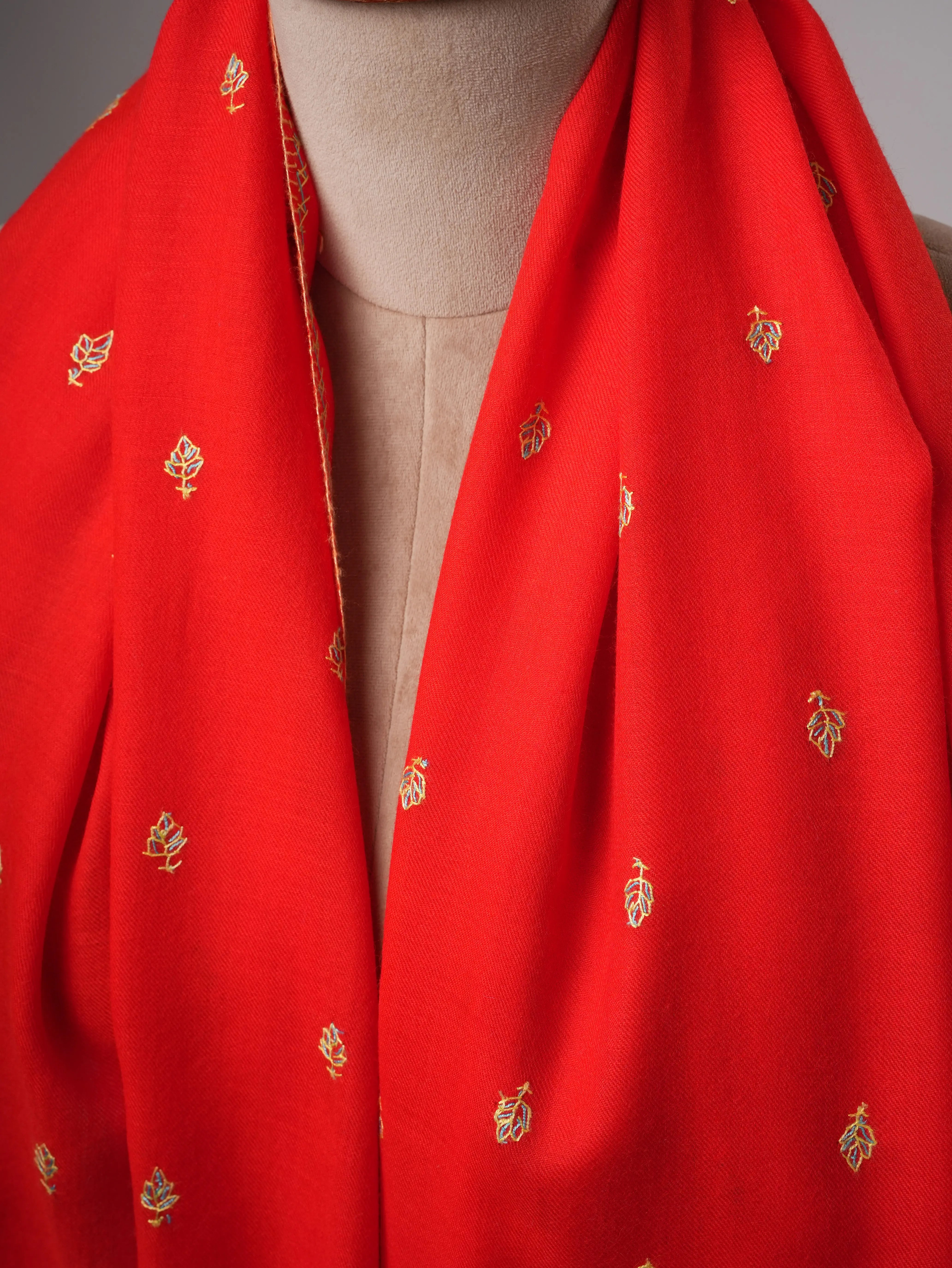 Soft Fine Wool Shawl with Hand Embroidered Mache Booti Motifs Shahkaar