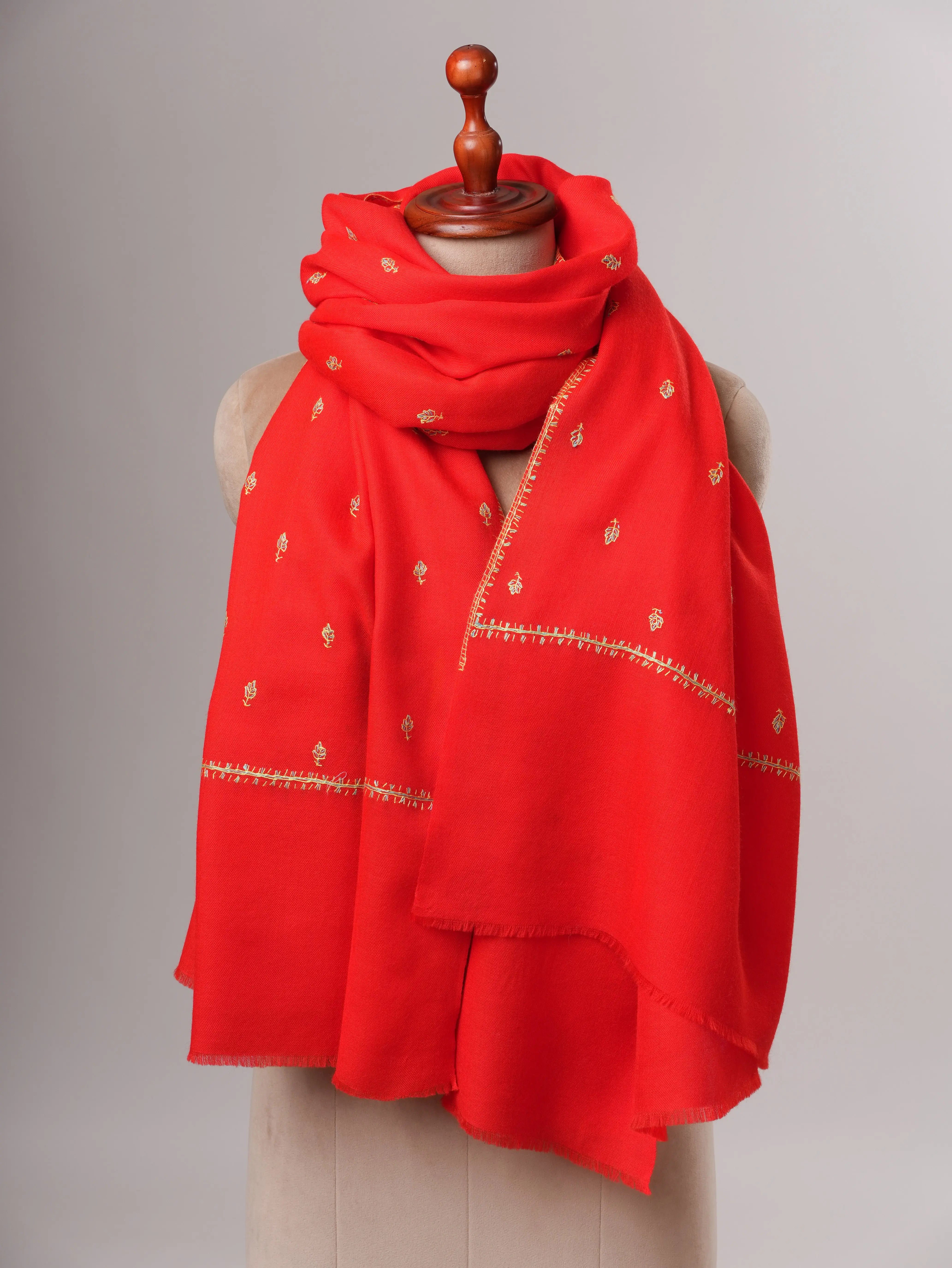 Soft Fine Wool Shawl with Hand Embroidered Mache Booti Motifs Shahkaar