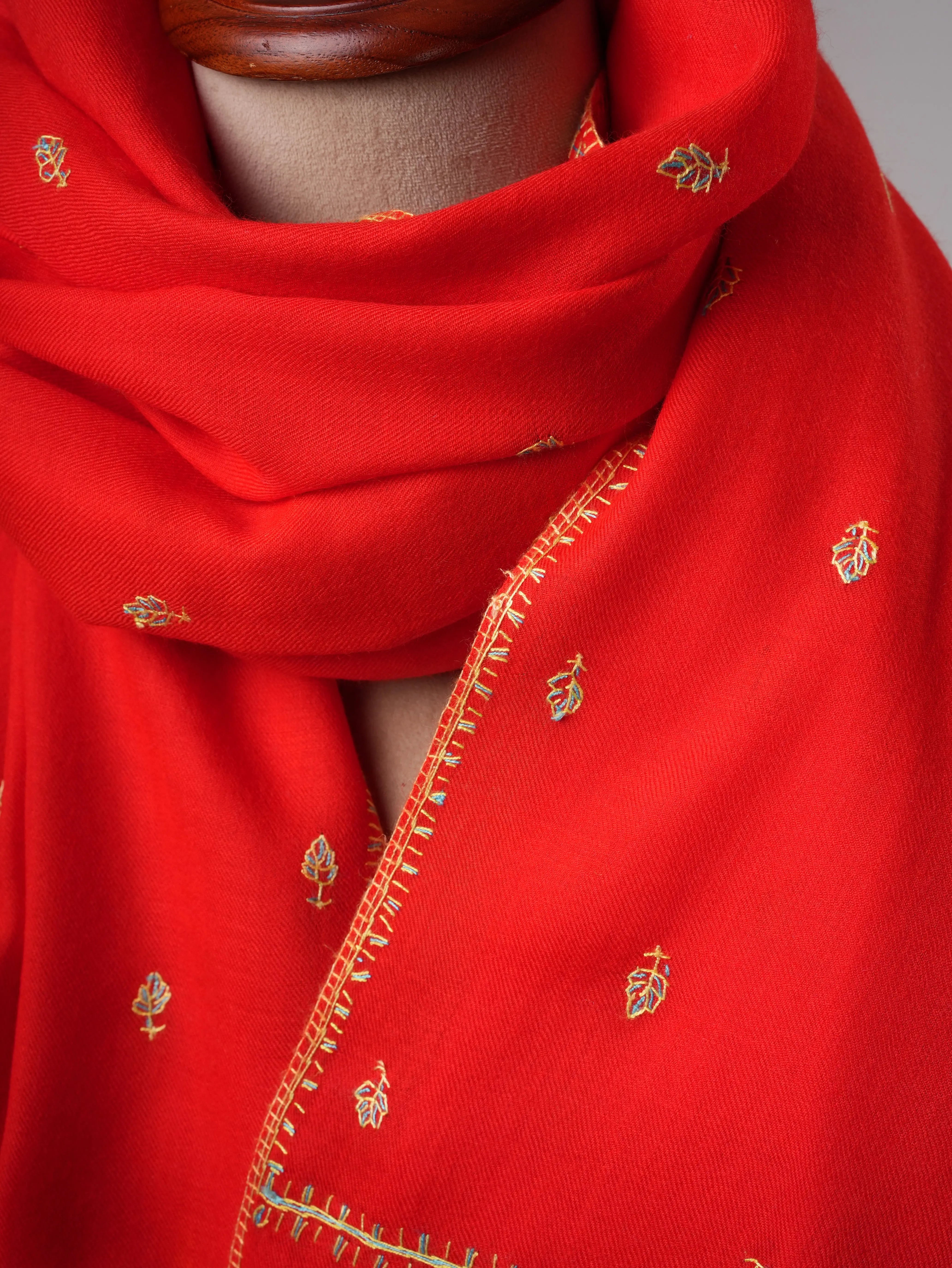 Soft Fine Wool Shawl with Hand Embroidered Mache Booti Motifs Shahkaar