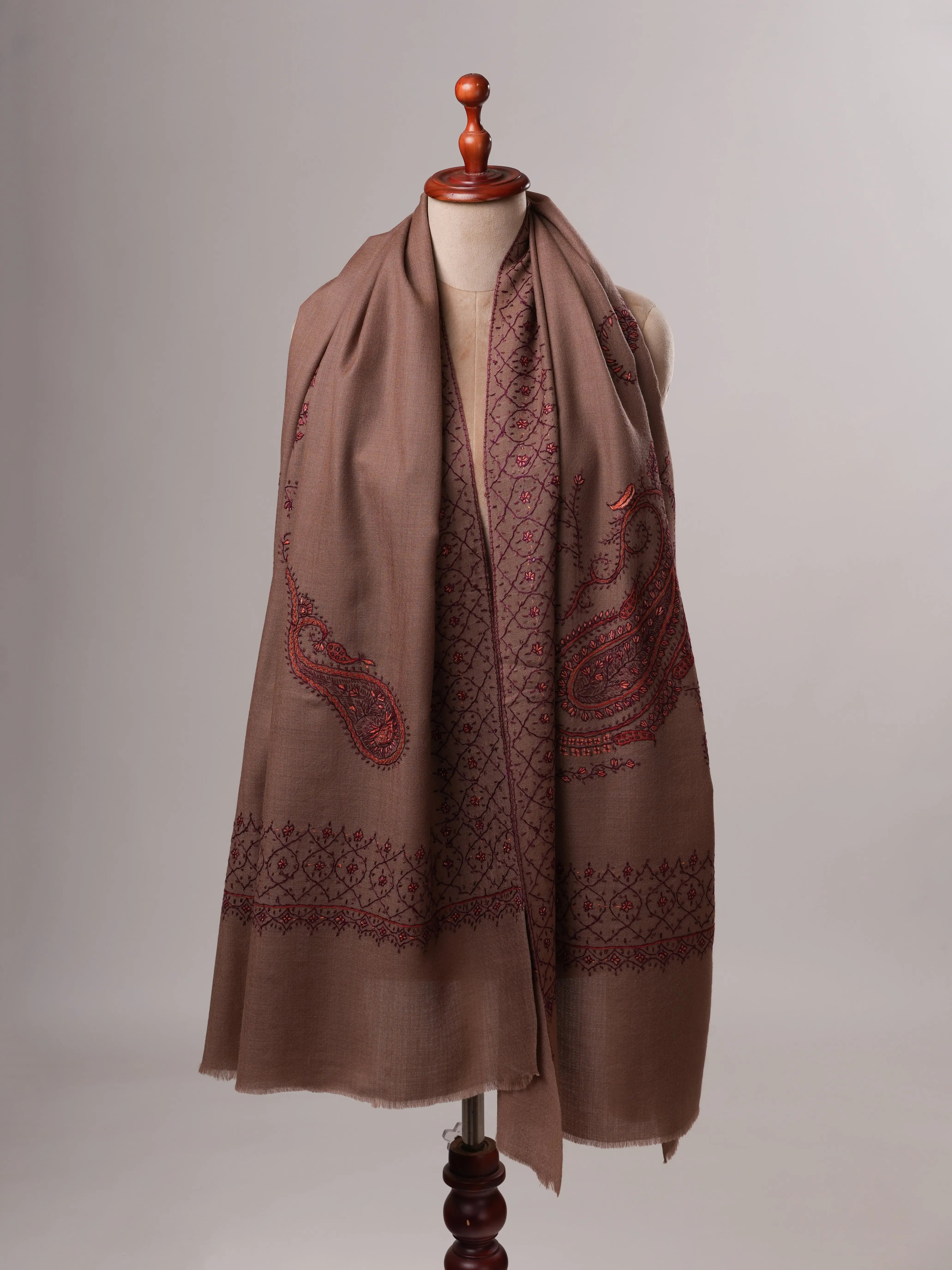 Fine Wool Shawl with Hand Embroidered Paisley Design Shahkaar