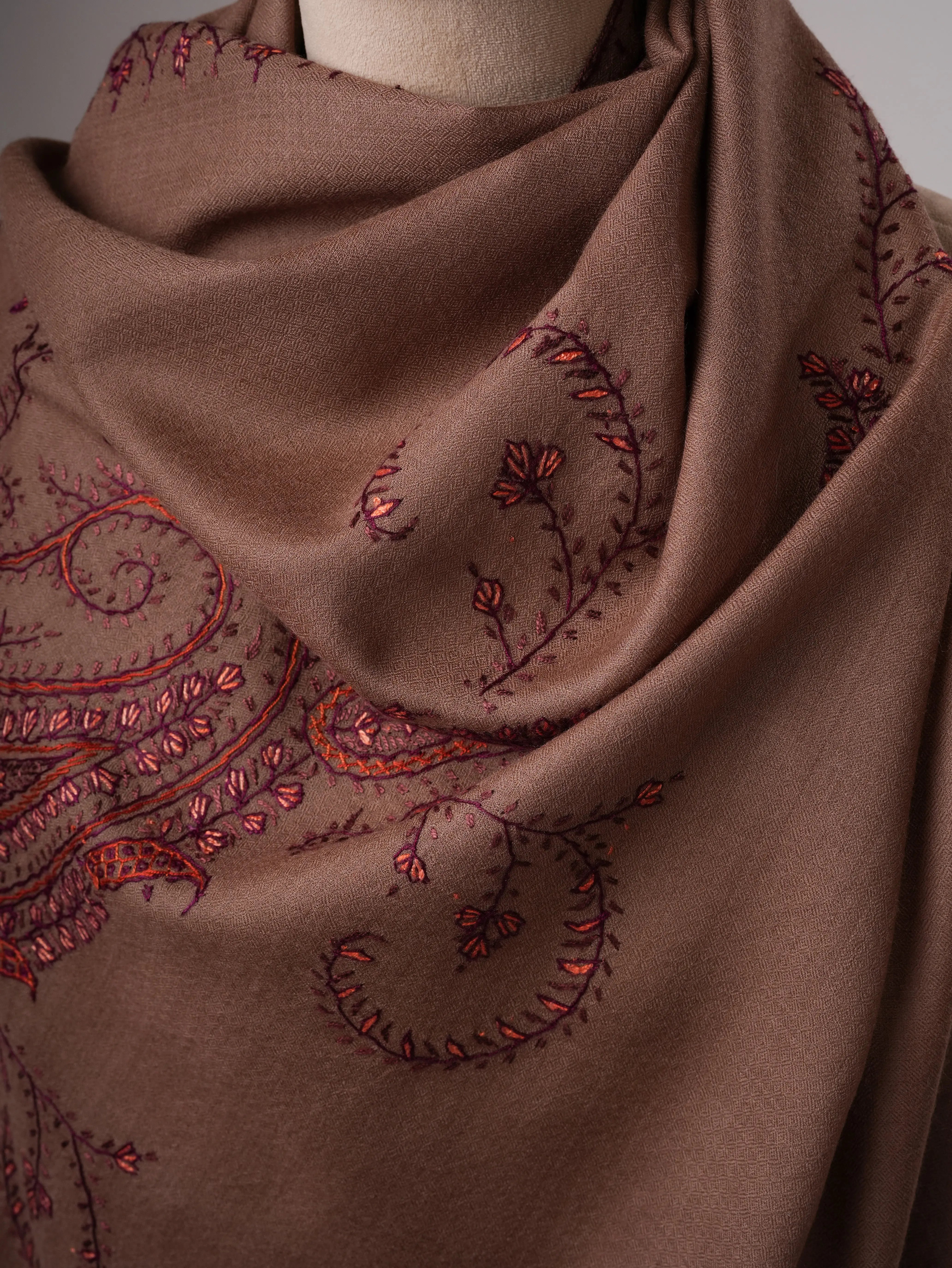 Fine Wool Shawl with Hand Embroidered Paisley Design Shahkaar