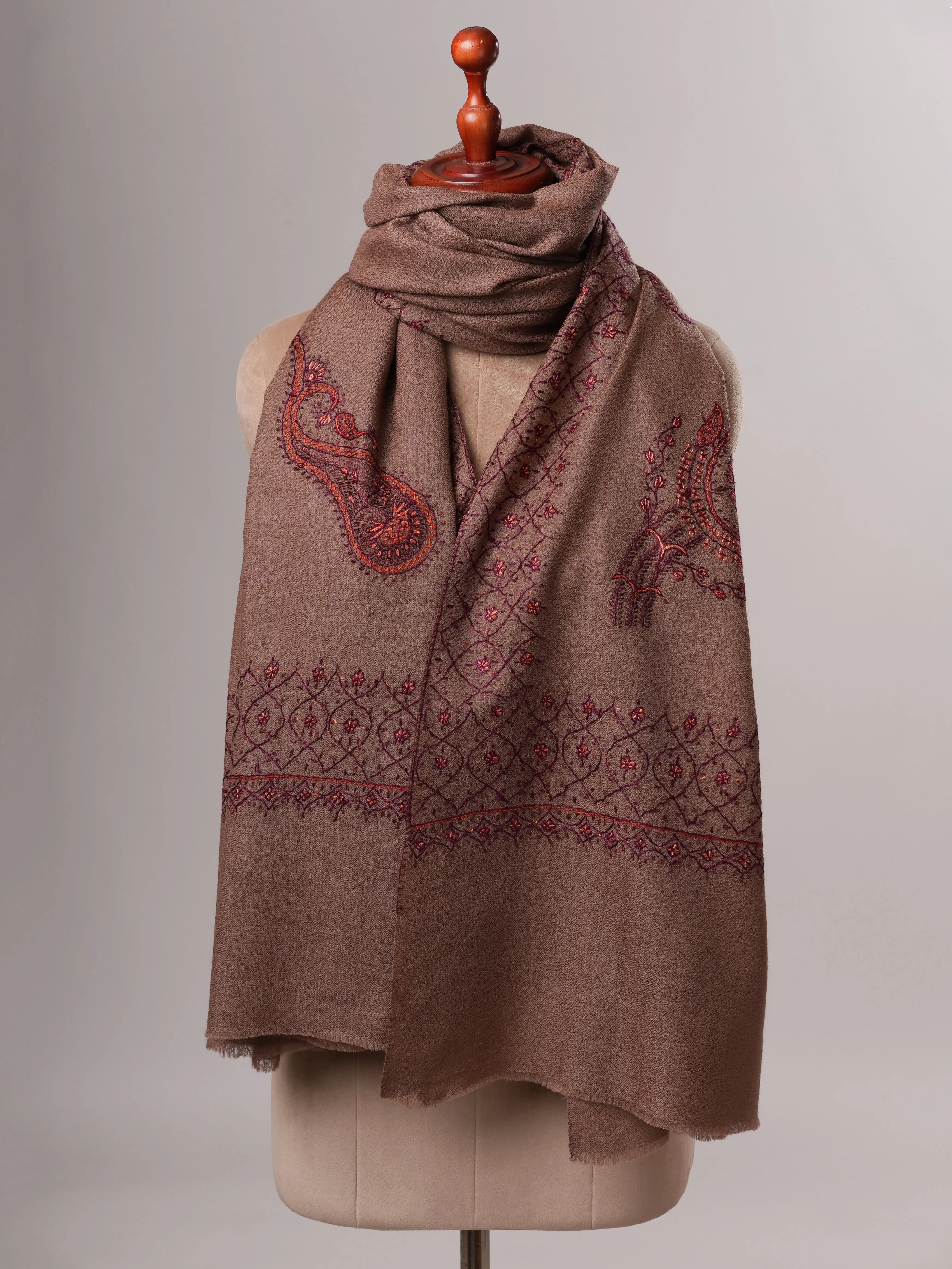 Fine Wool Shawl with Hand Embroidered Paisley Design Shahkaar