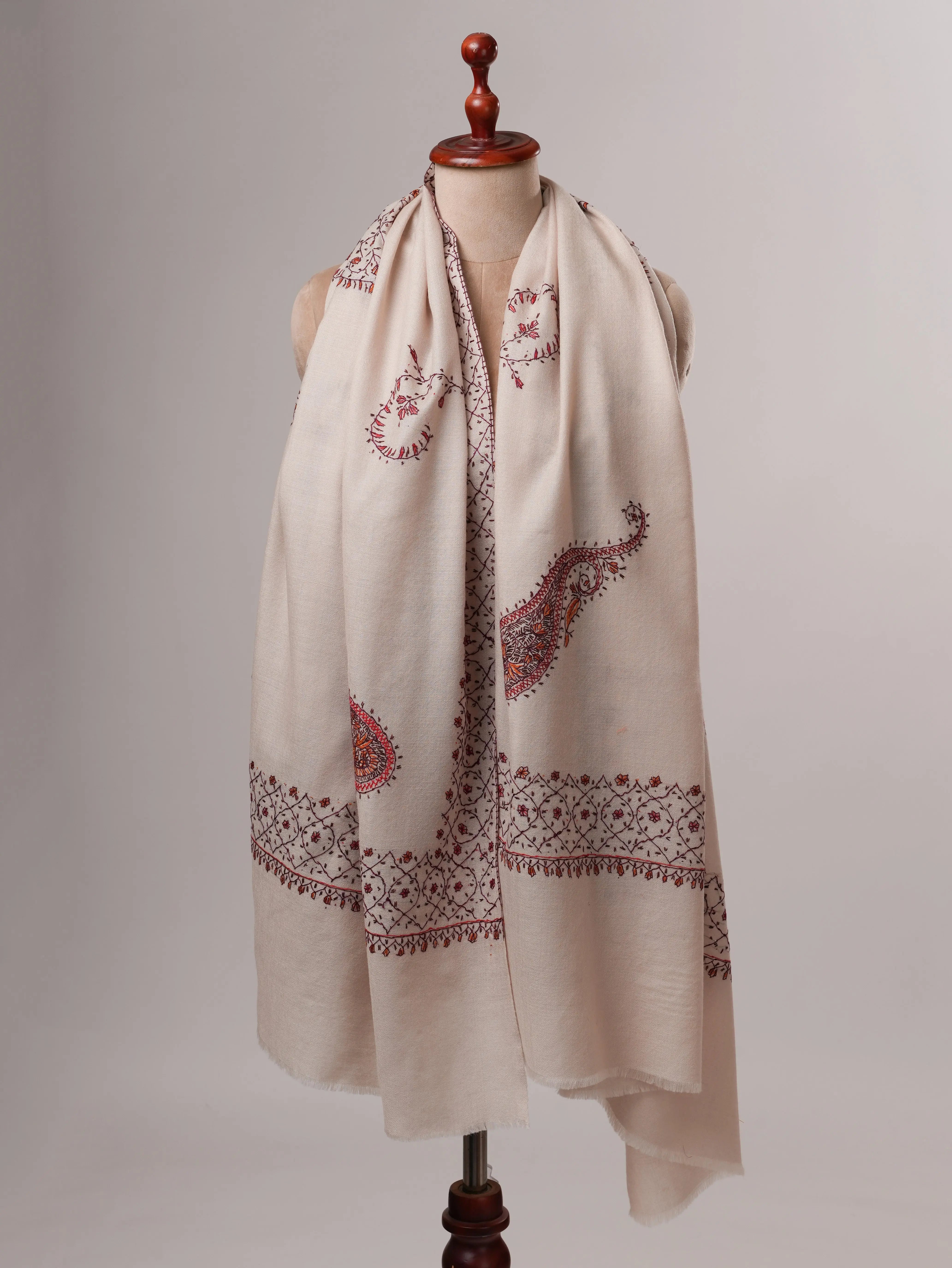 Fine Wool Shawl with Hand-Embroidered Classic Motif Shahkaar