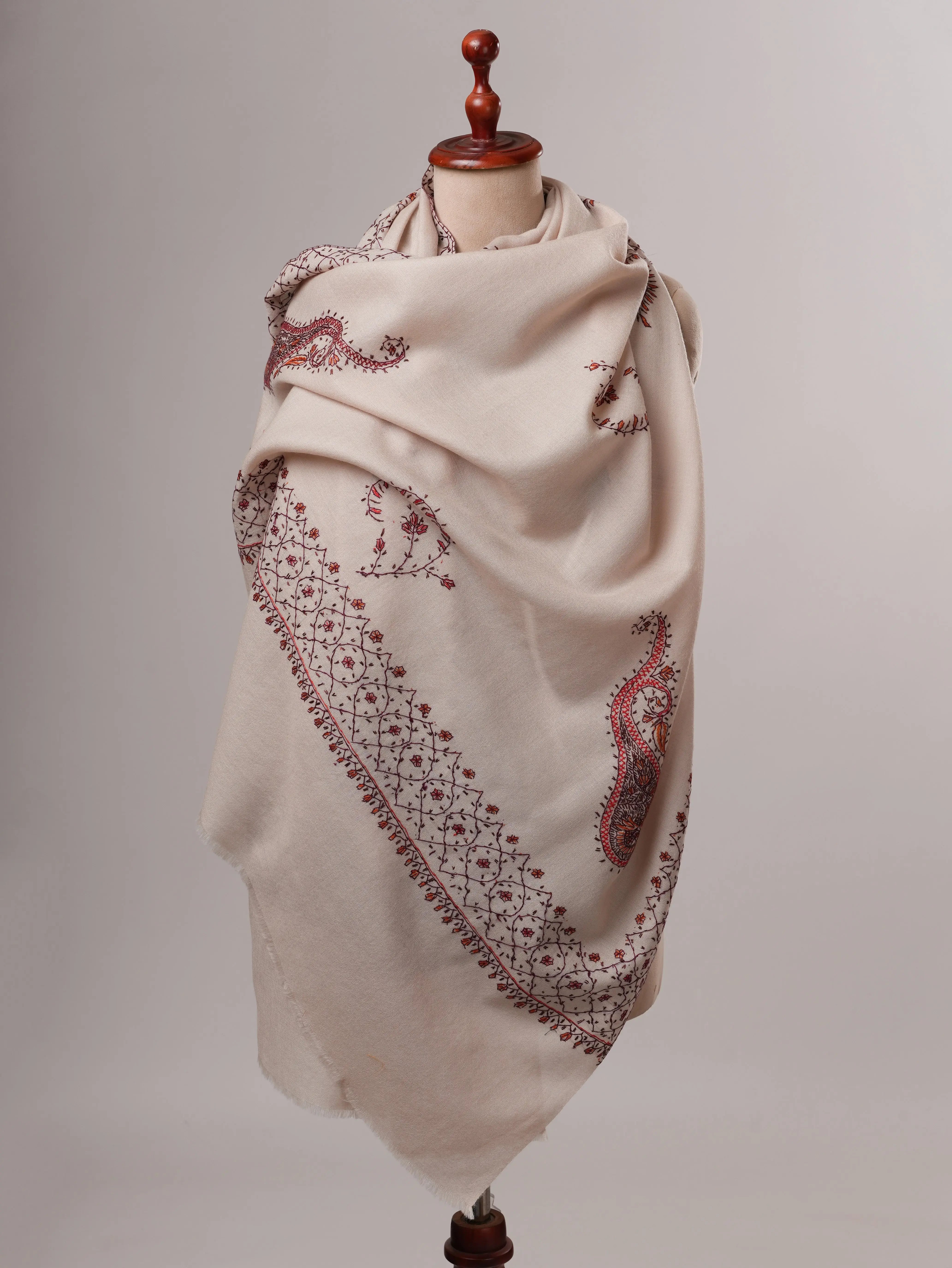 Fine Wool Shawl with Hand-Embroidered Classic Motif Shahkaar