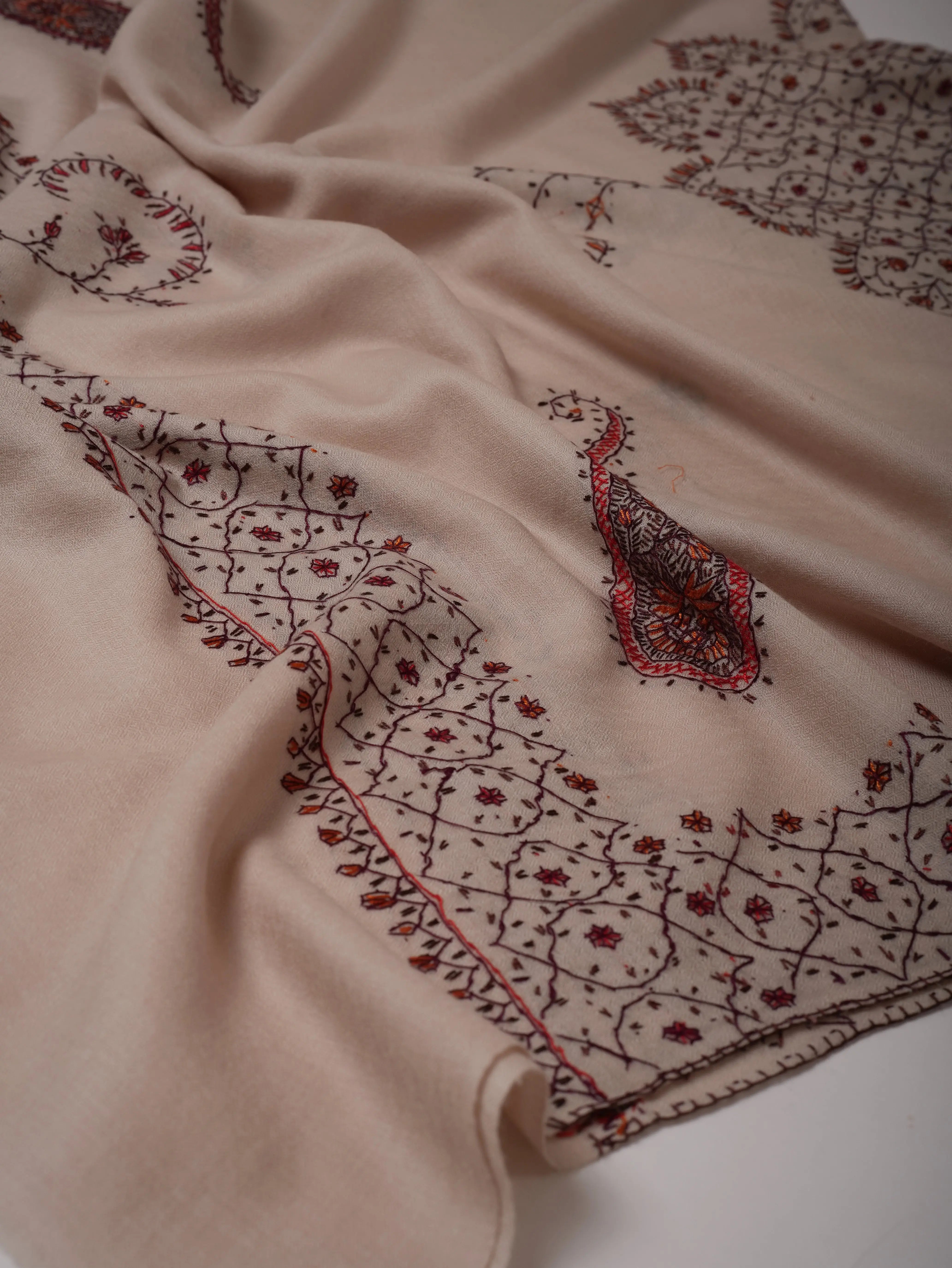 Fine Wool Shawl with Hand-Embroidered Classic Motif Shahkaar