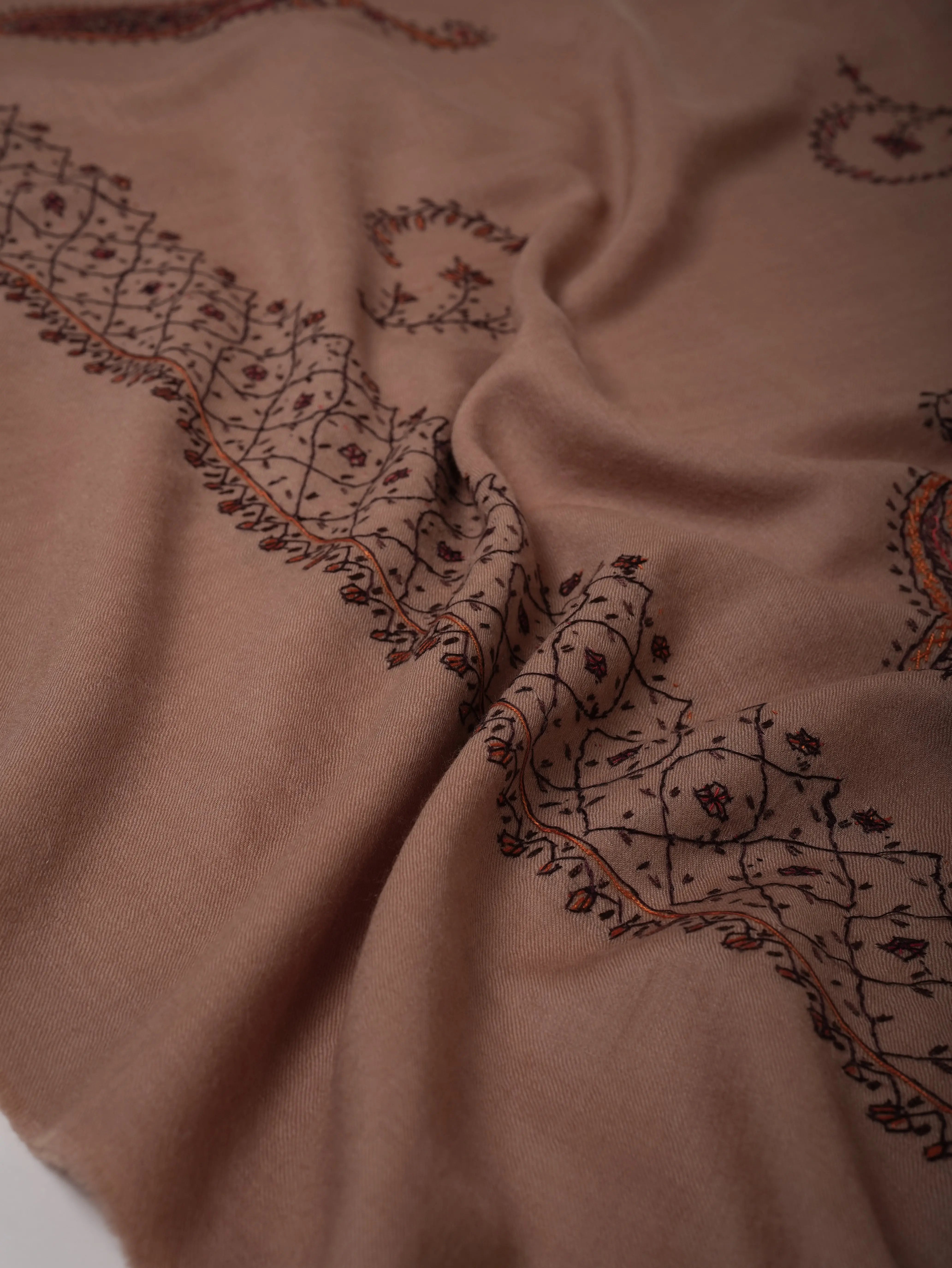 Hand Embroidered Fine Wool Shawl with Timeless Classic Motifs Shahkaar