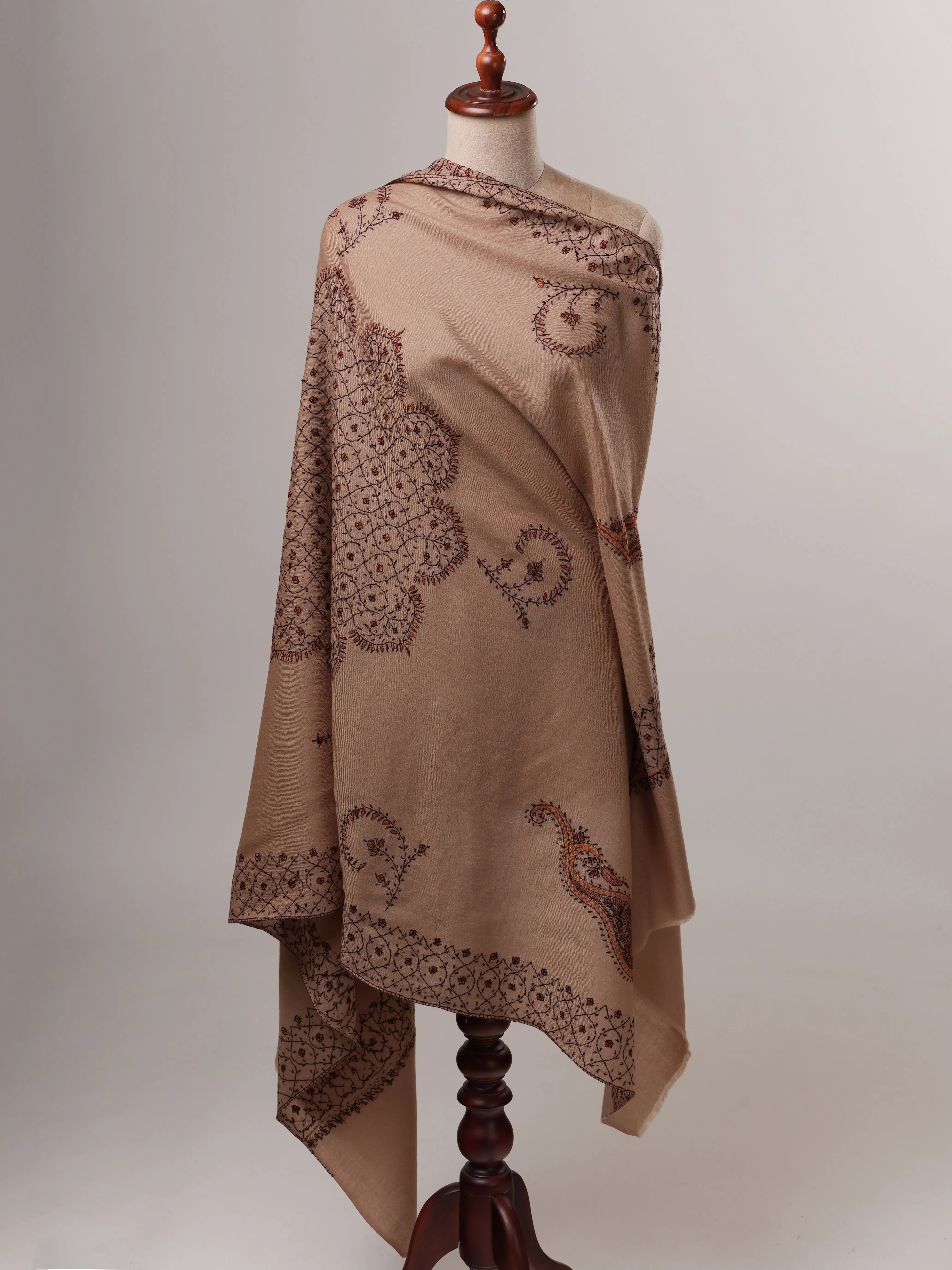 Hand Embroidered Fine Wool Shawl with Timeless Classic Motifs Shahkaar