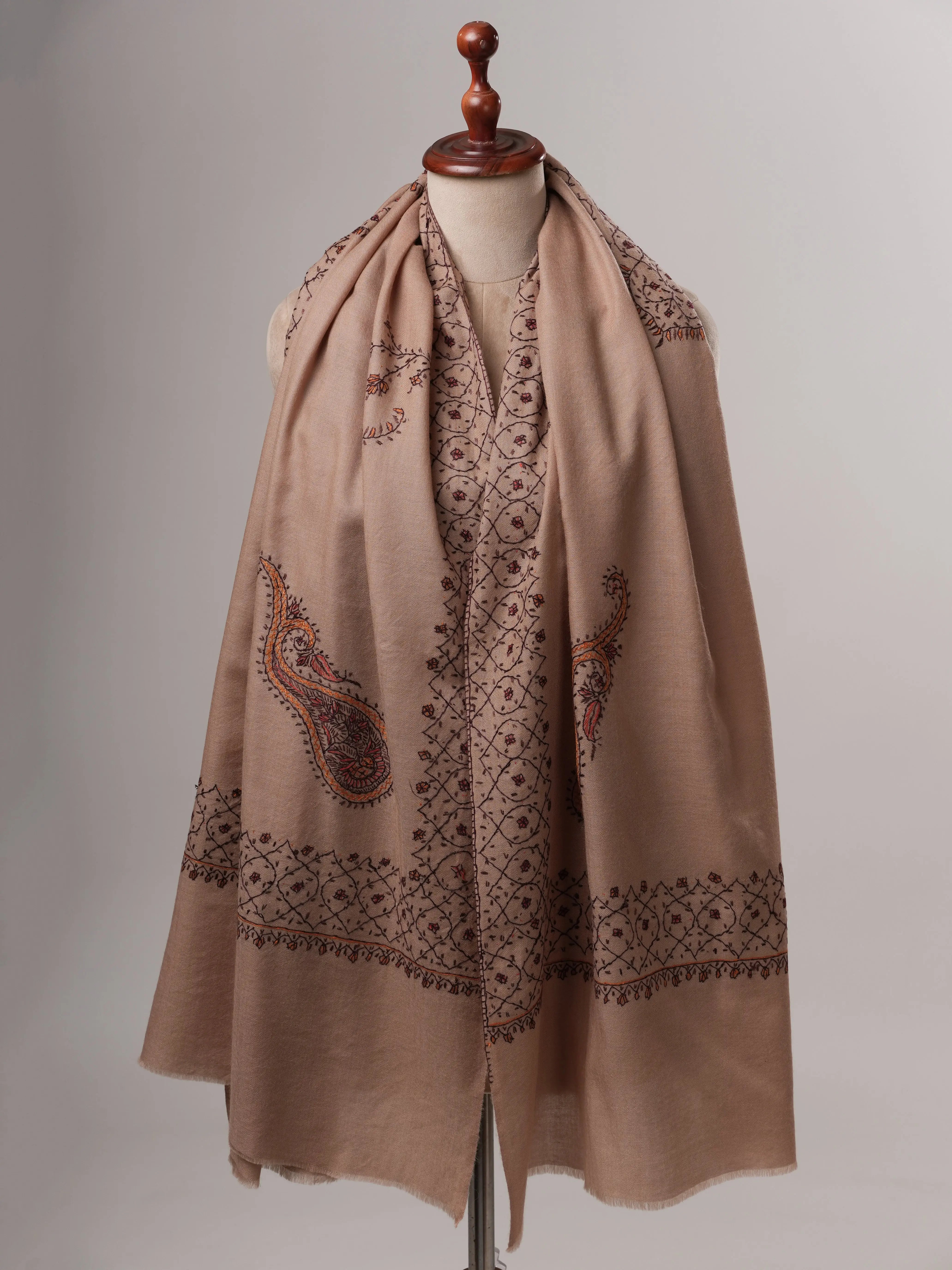 Hand Embroidered Fine Wool Shawl with Timeless Classic Motifs Shahkaar