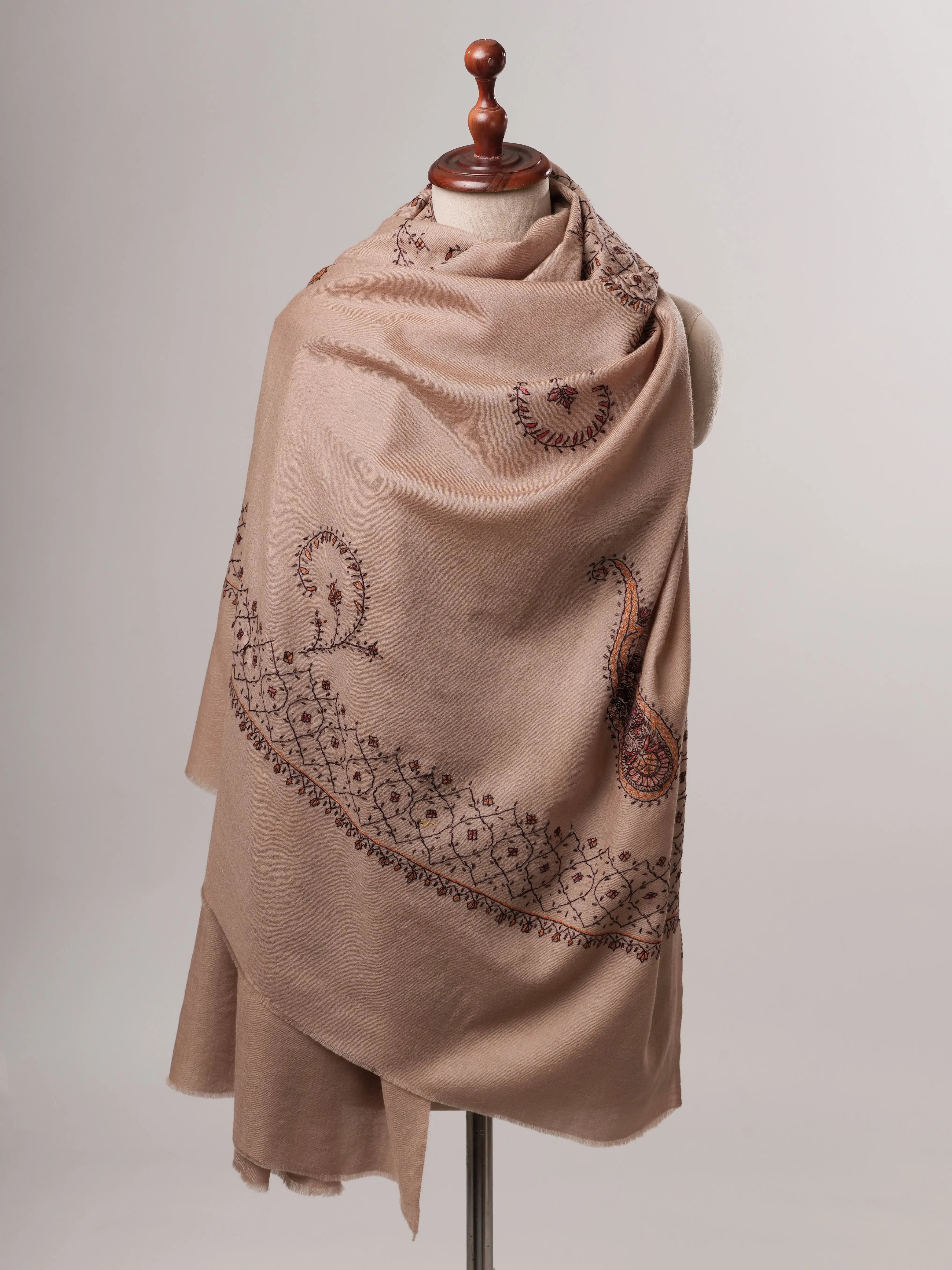 Hand Embroidered Fine Wool Shawl with Timeless Classic Motifs Shahkaar