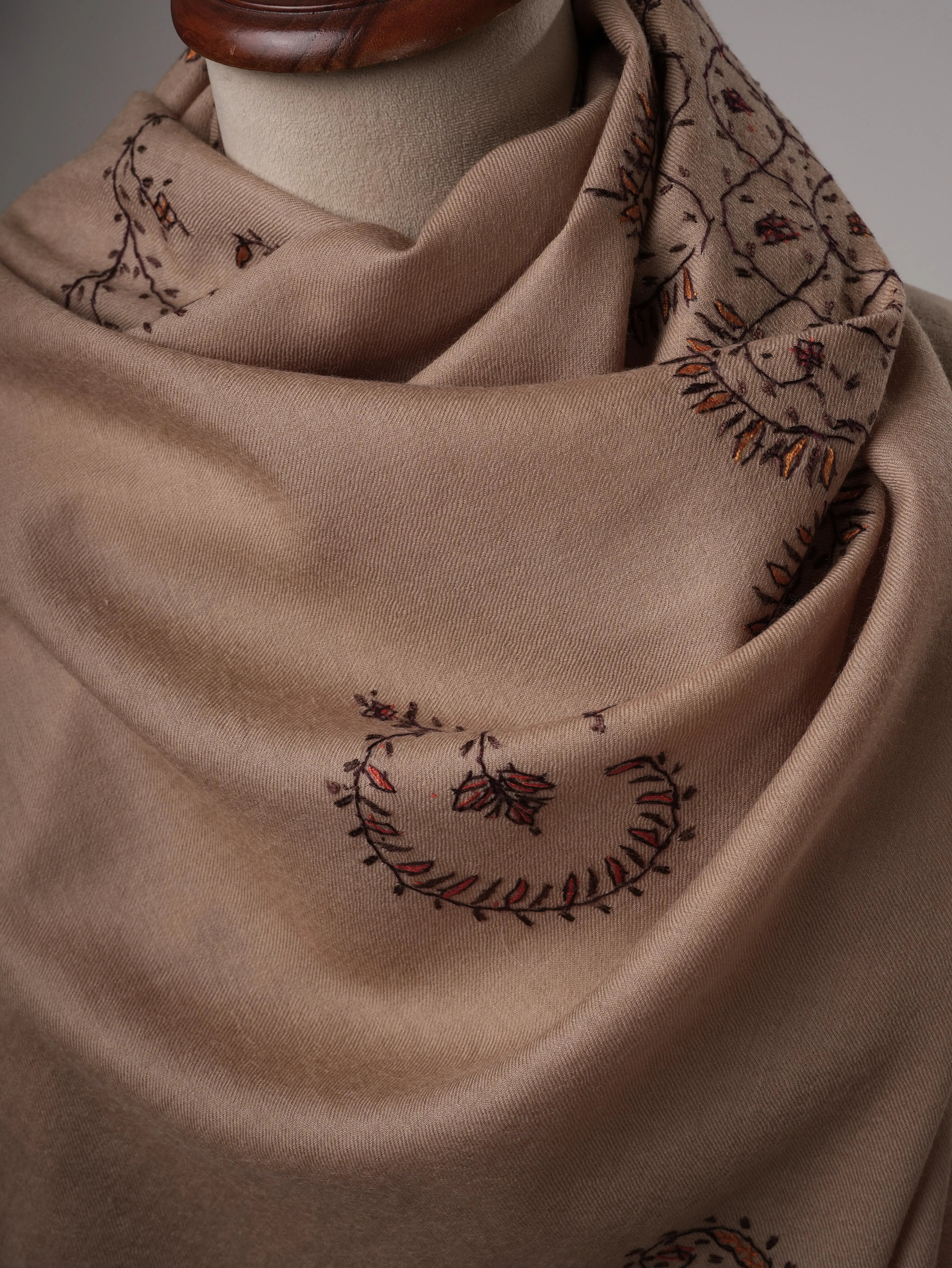 Hand Embroidered Fine Wool Shawl with Timeless Classic Motifs Shahkaar