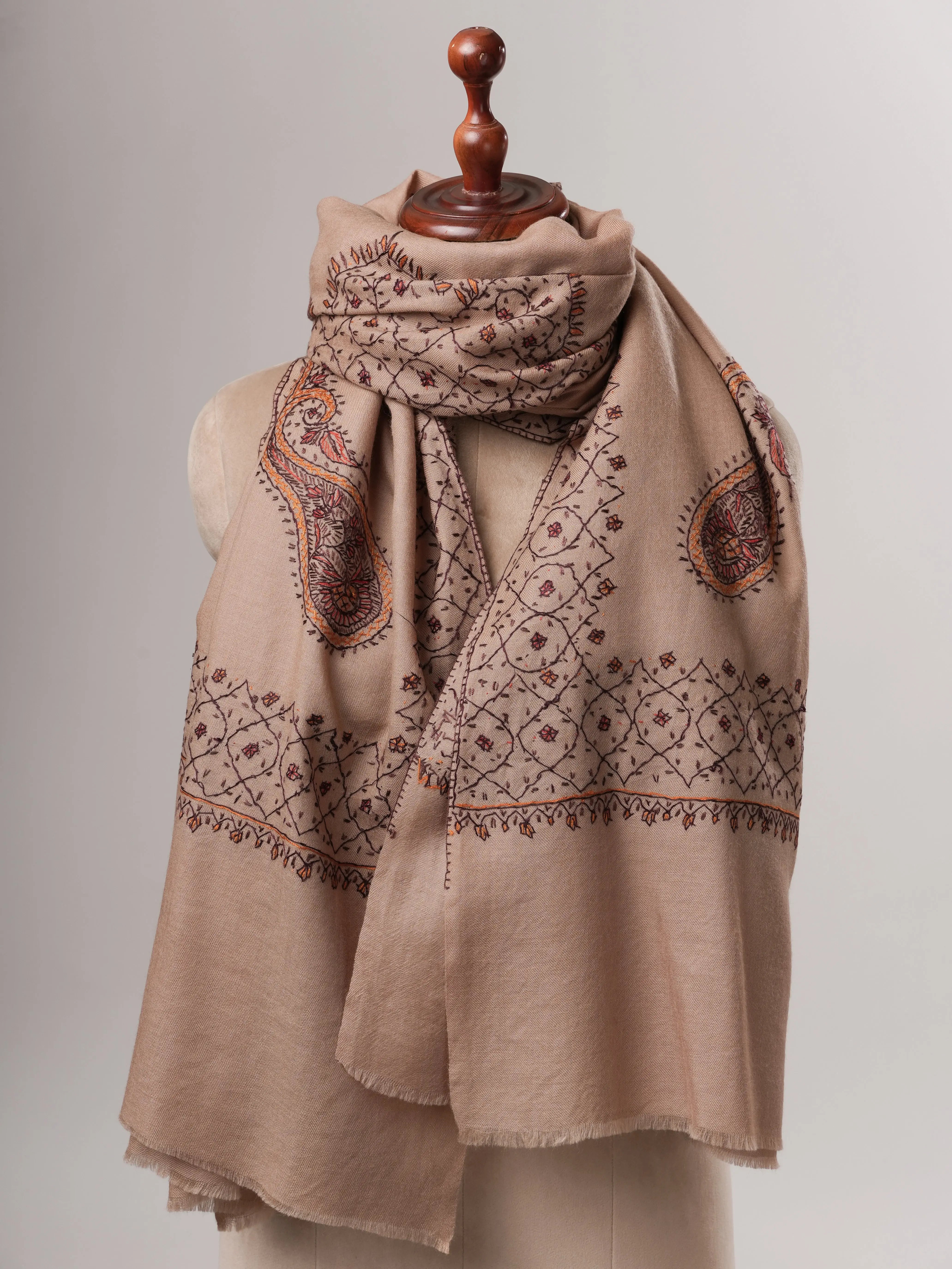 Hand Embroidered Fine Wool Shawl with Timeless Classic Motifs Shahkaar