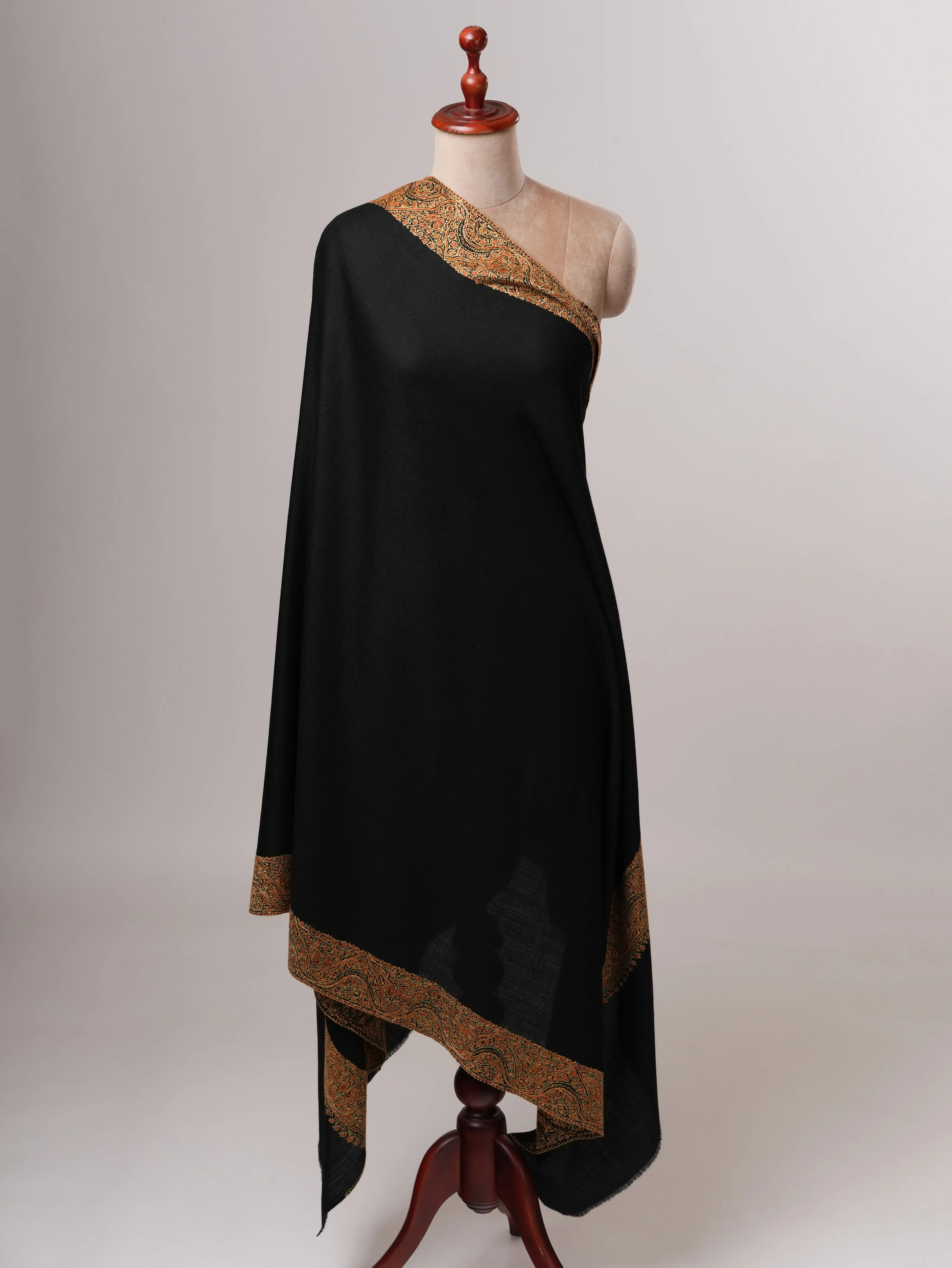 Dark Blue Fine Wool Shawl with Daur Dar Hand Embroidery Shahkaar
