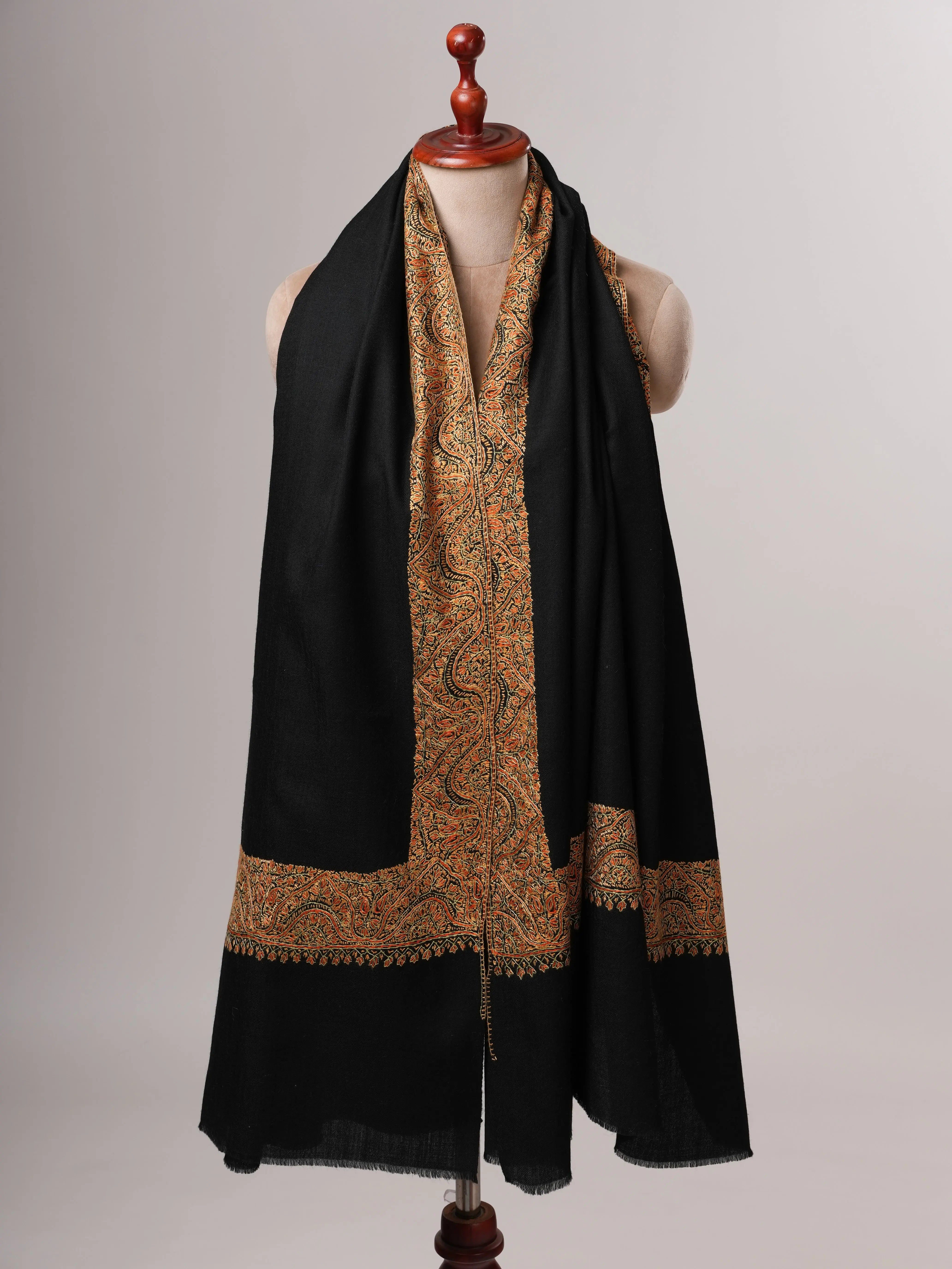 Dark Blue Fine Wool Shawl with Daur Dar Hand Embroidery Shahkaar