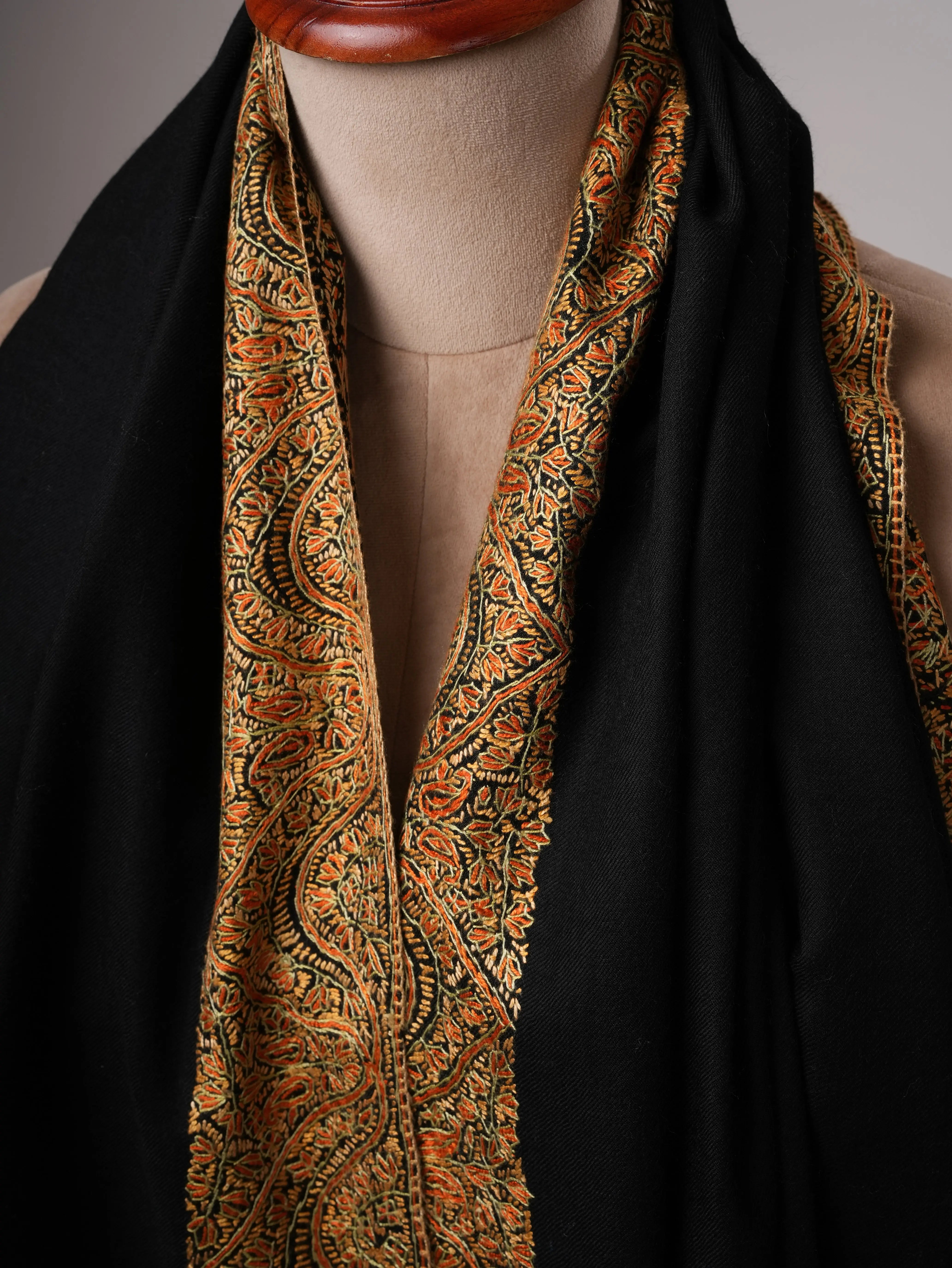 Dark Blue Fine Wool Shawl with Daur Dar Hand Embroidery Shahkaar