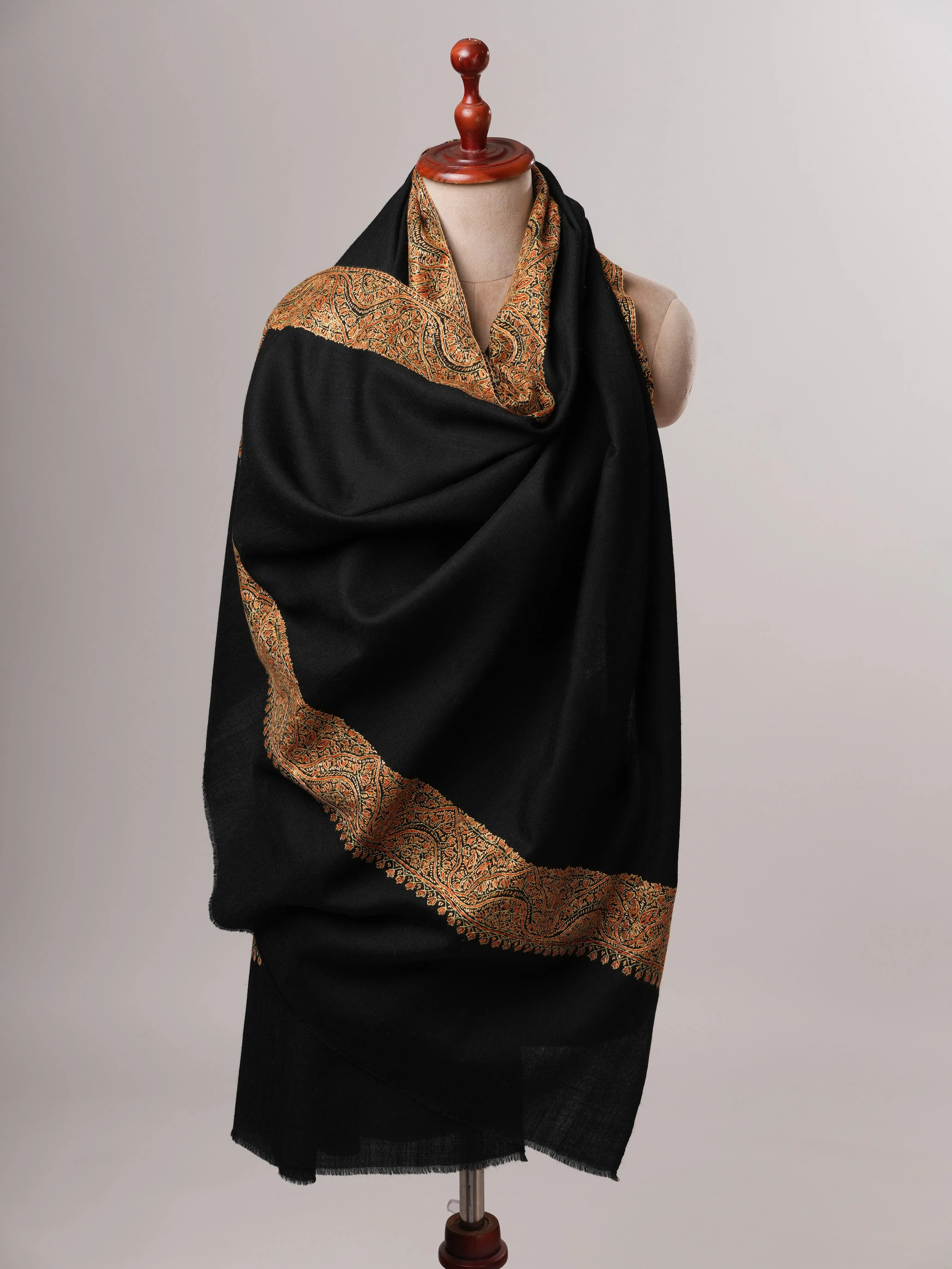 Dark Blue Fine Wool Shawl with Daur Dar Hand Embroidery Shahkaar