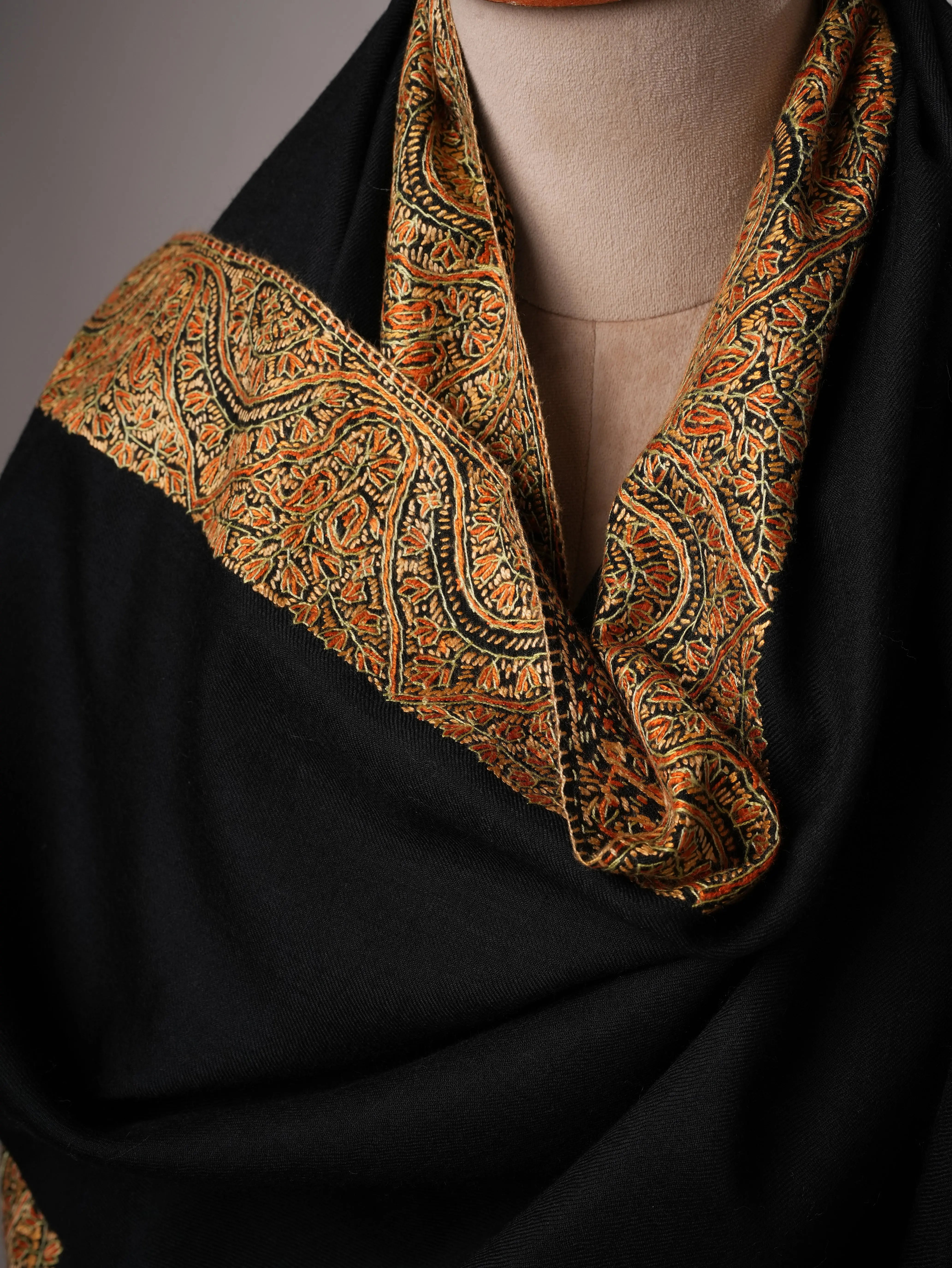 Dark Blue Fine Wool Shawl with Daur Dar Hand Embroidery Shahkaar