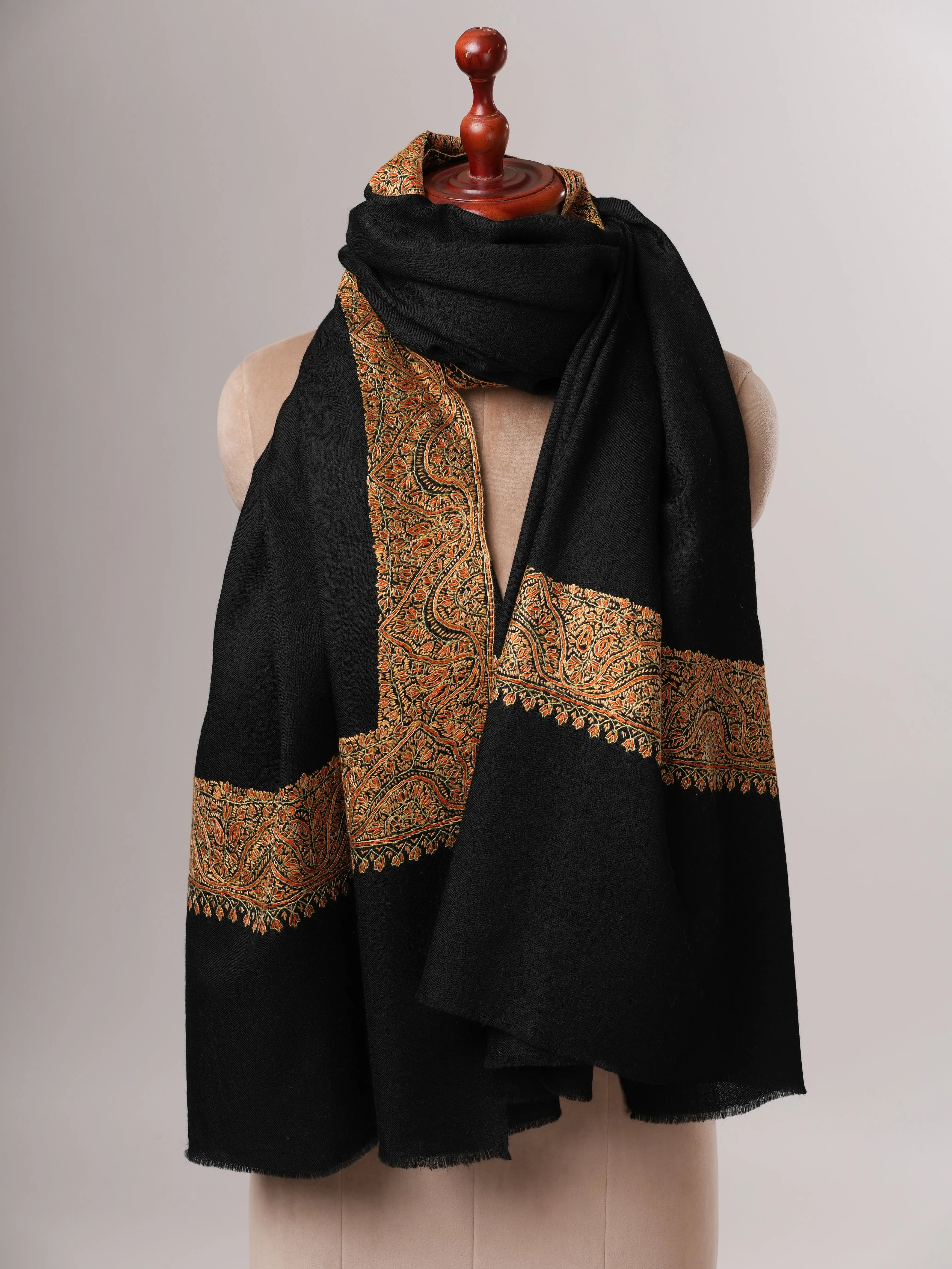 Dark Blue Fine Wool Shawl with Daur Dar Hand Embroidery Shahkaar