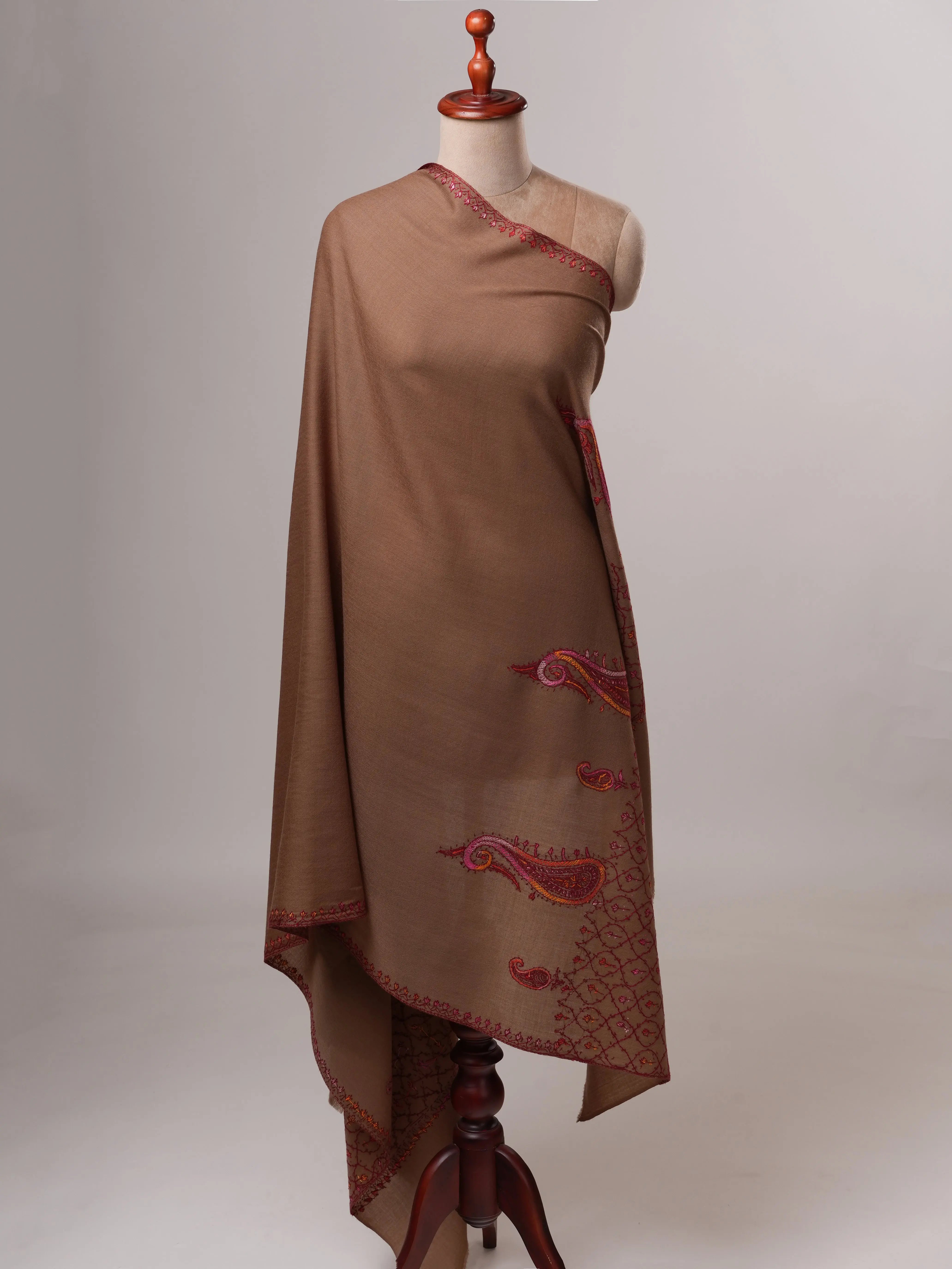 Fine Wool Shawl with Hand Embroidered Palla Motifs Shahkaar