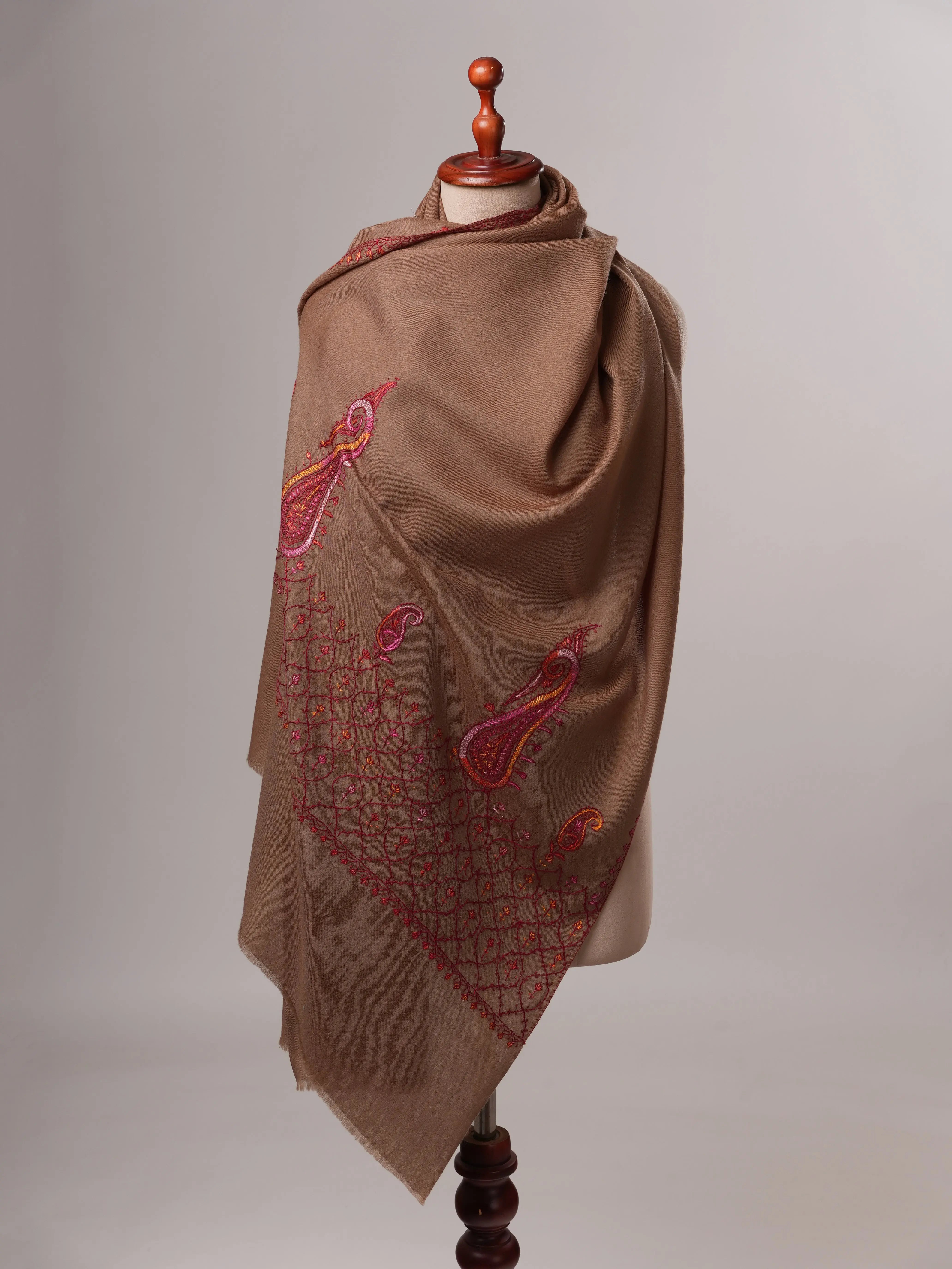 Fine Wool Shawl with Hand Embroidered Palla Motifs Shahkaar