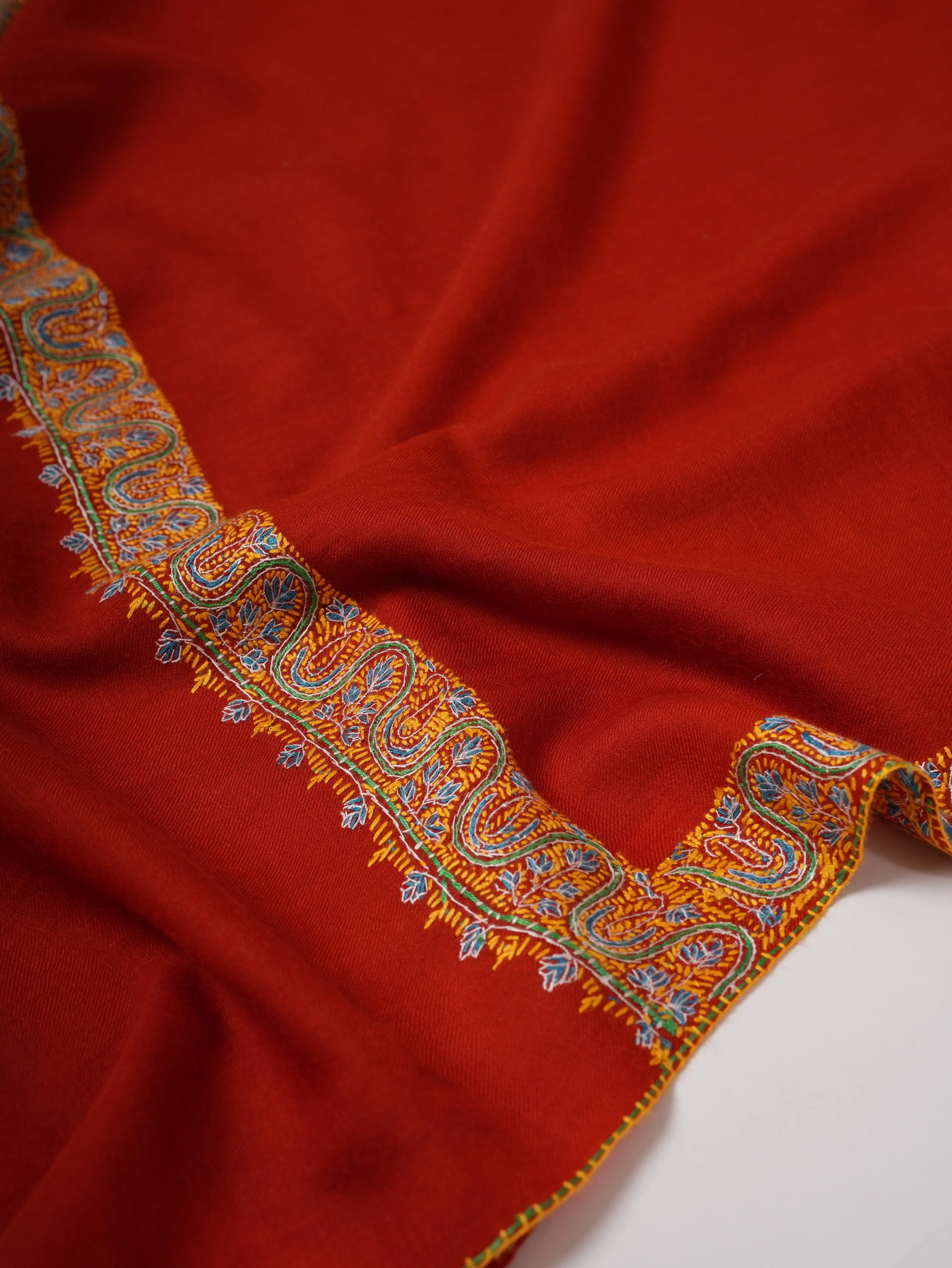 Rust Neemdaur Fine Wool Kashmiri Shawl Shahkaar