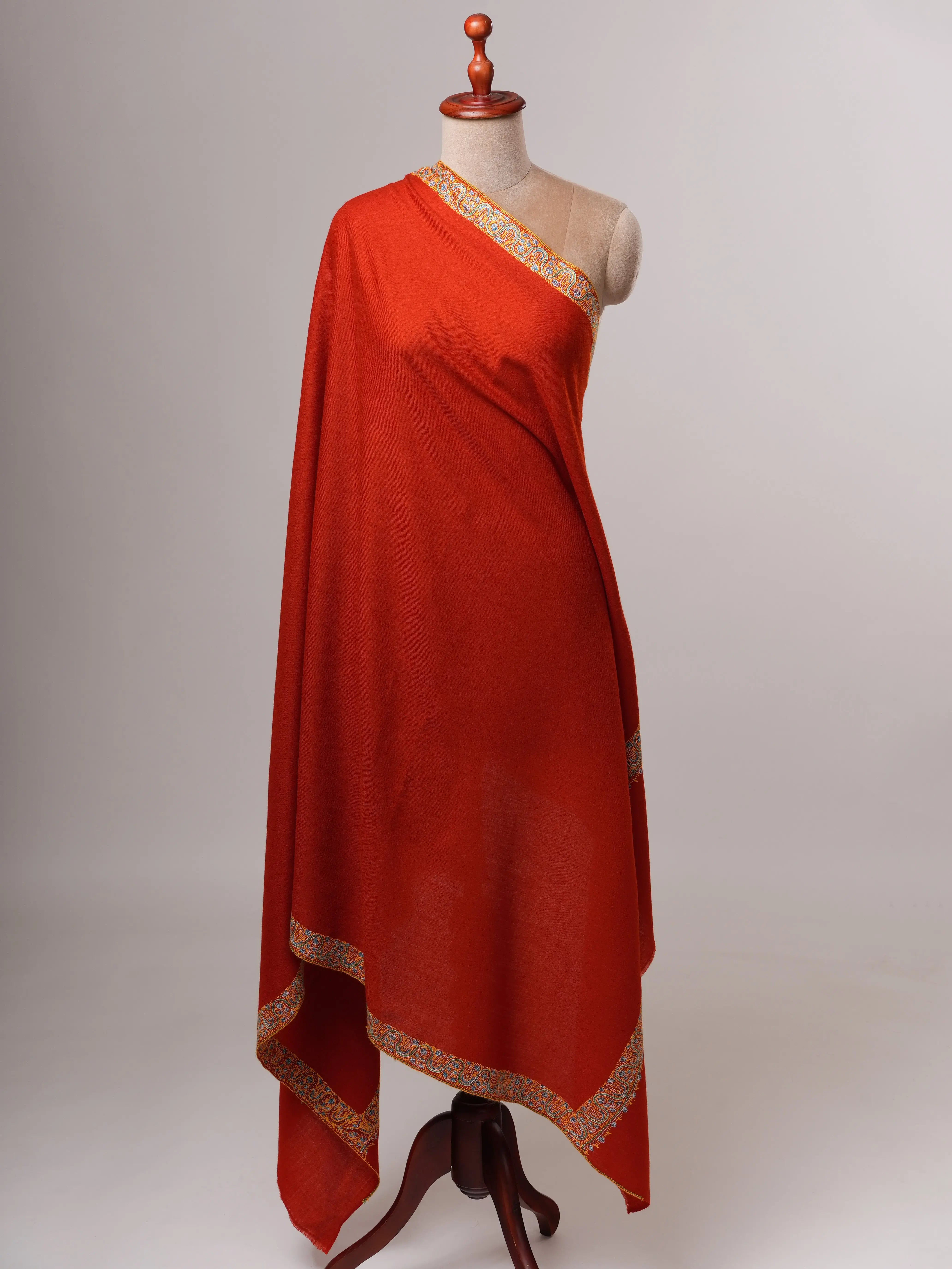 Rust Neemdaur Fine Wool Kashmiri Shawl Shahkaar