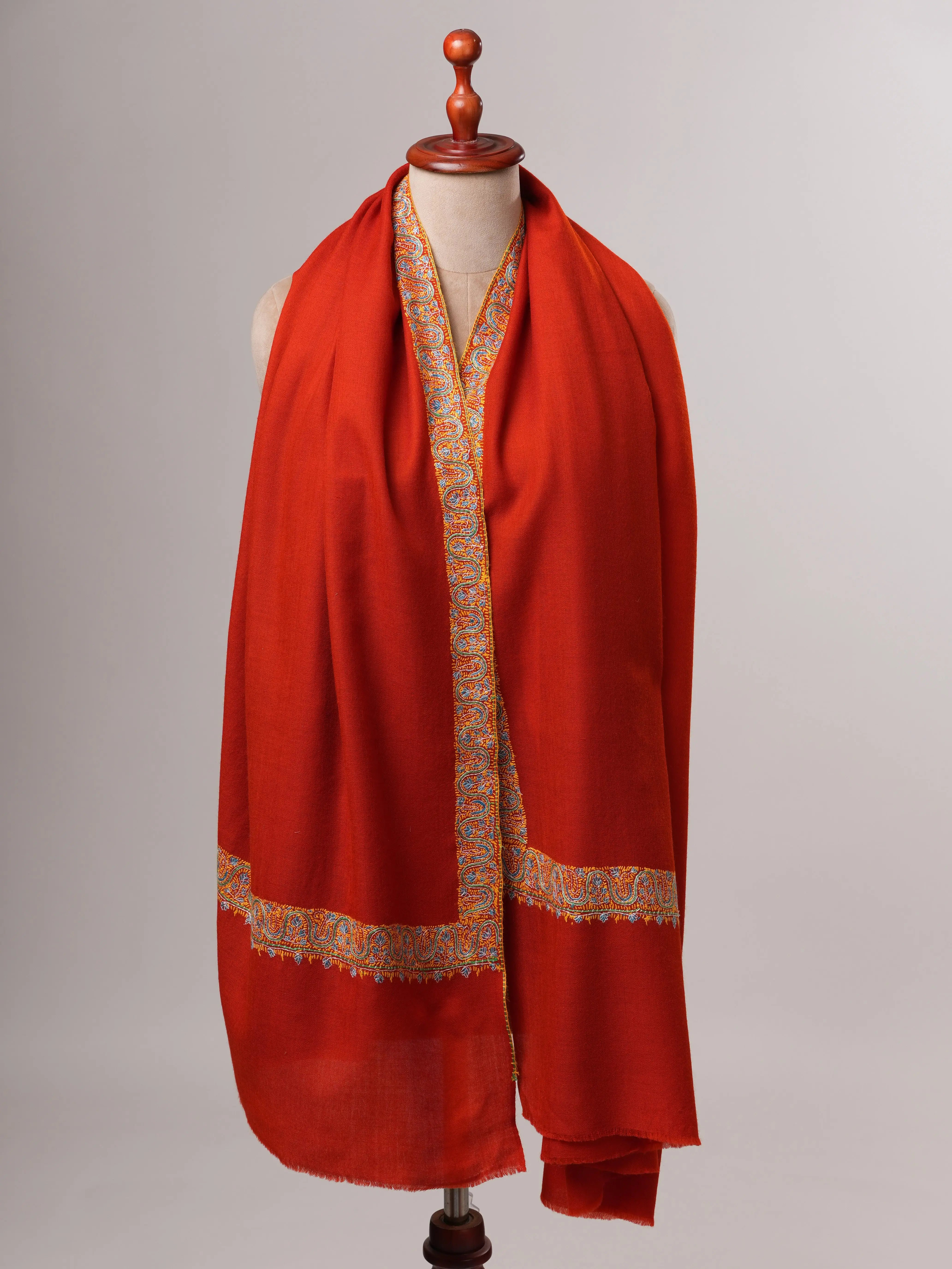 Rust Neemdaur Fine Wool Kashmiri Shawl Shahkaar