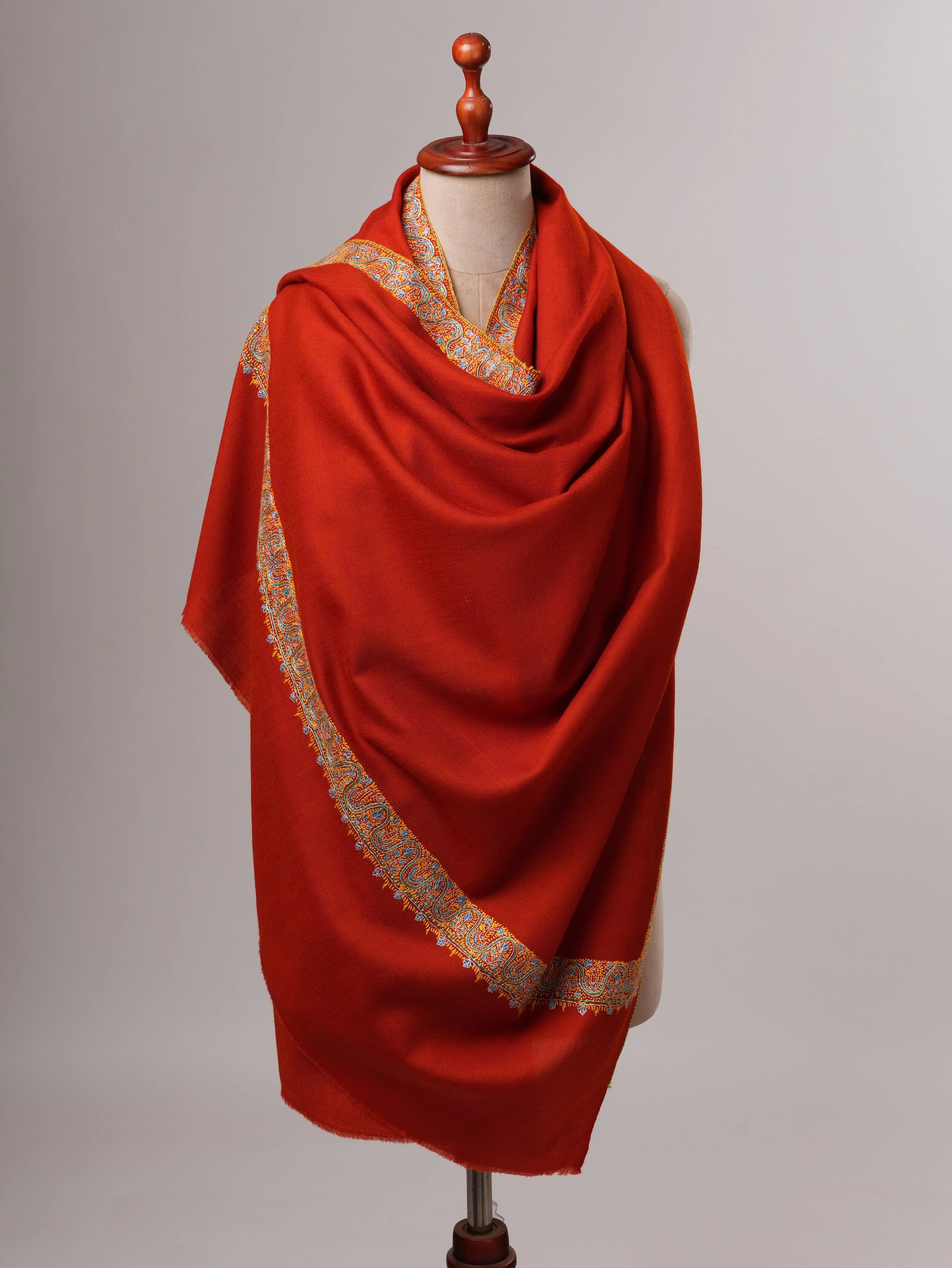 Rust Neemdaur Fine Wool Kashmiri Shawl Shahkaar