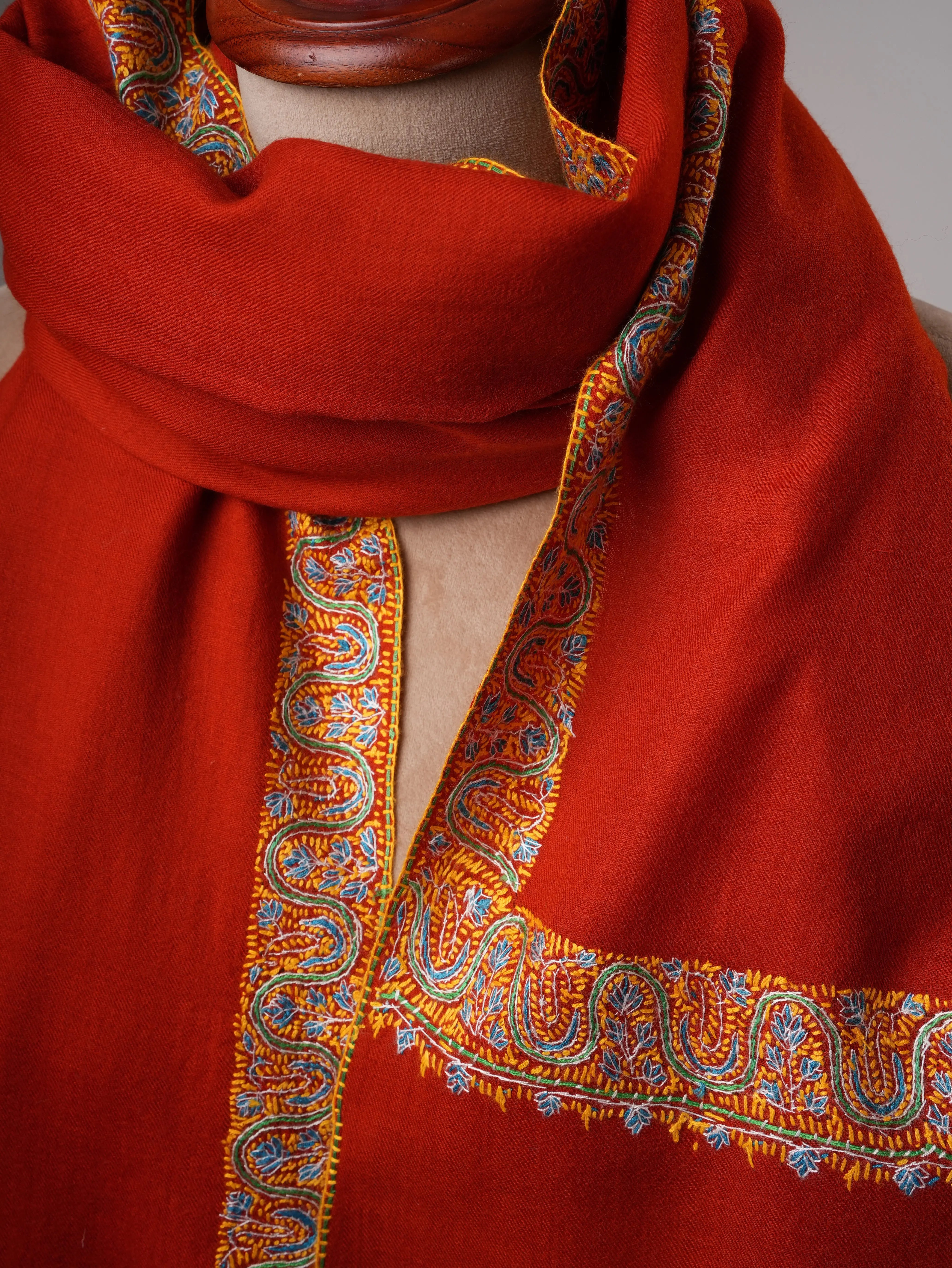 Rust Neemdaur Fine Wool Kashmiri Shawl Shahkaar