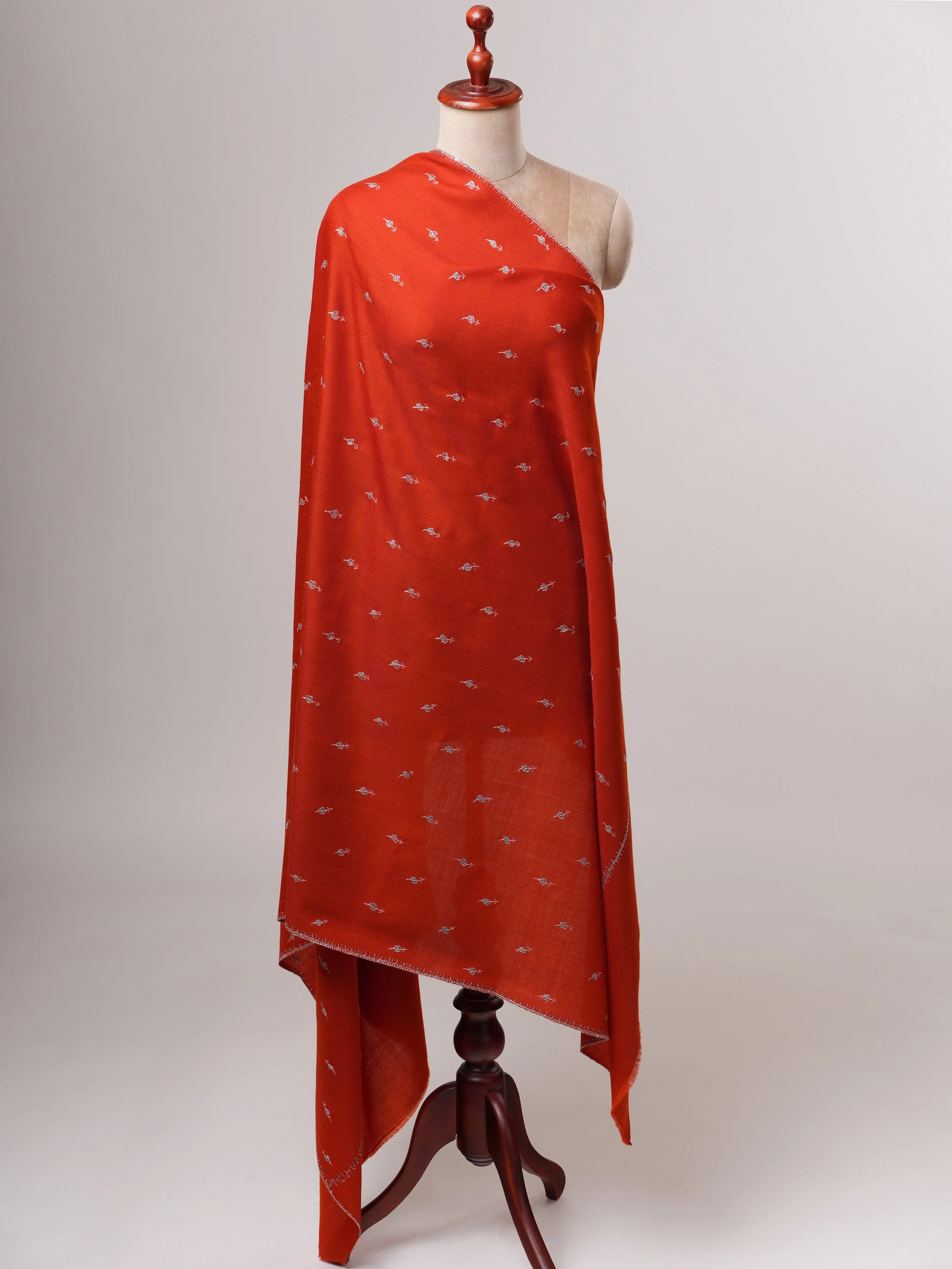 Hand Embroidered Kashmiri Fine Wool Mache Booti Motif Shawl Shahkaar