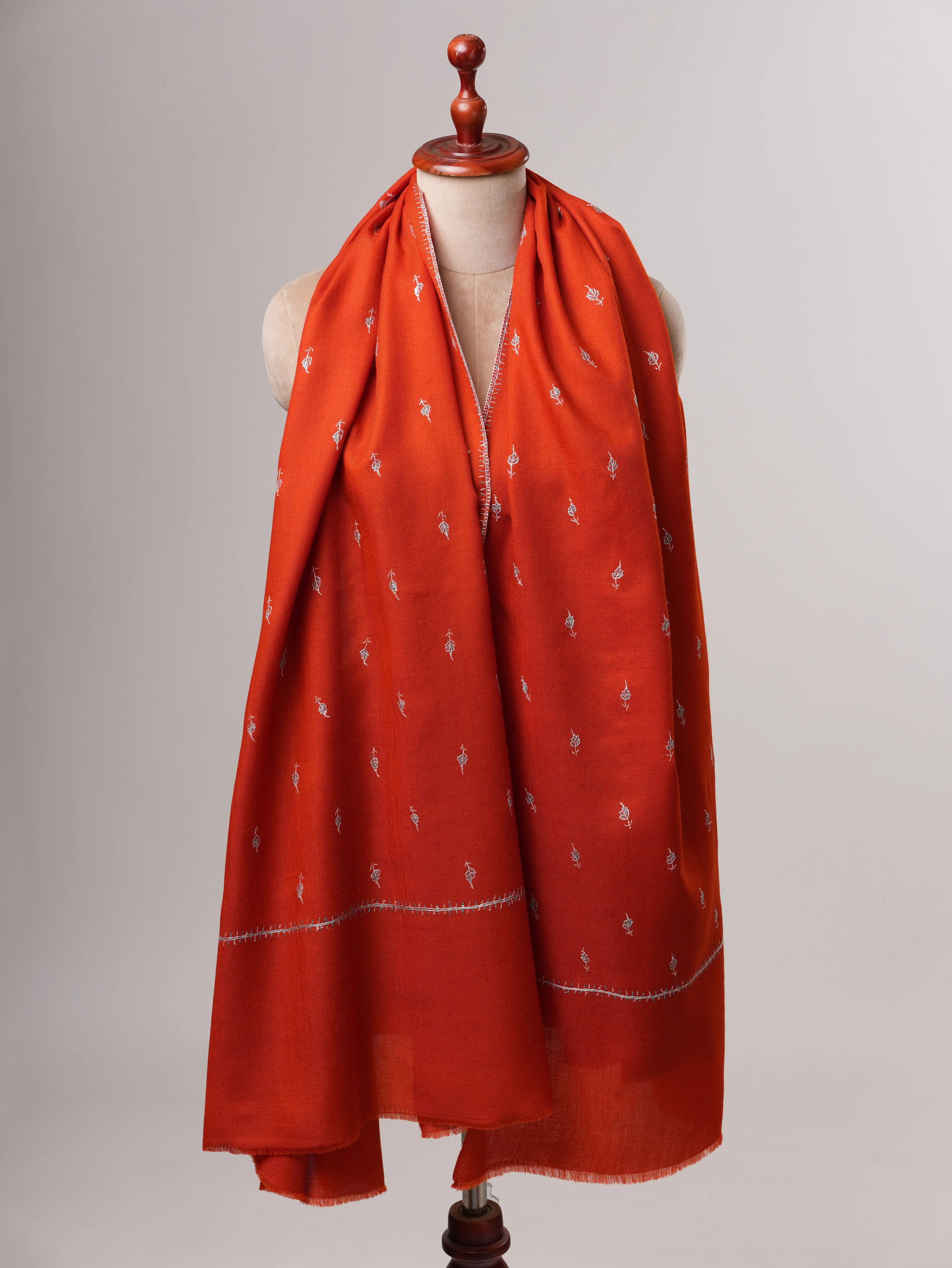 Hand Embroidered Kashmiri Fine Wool Mache Booti Motif Shawl Shahkaar