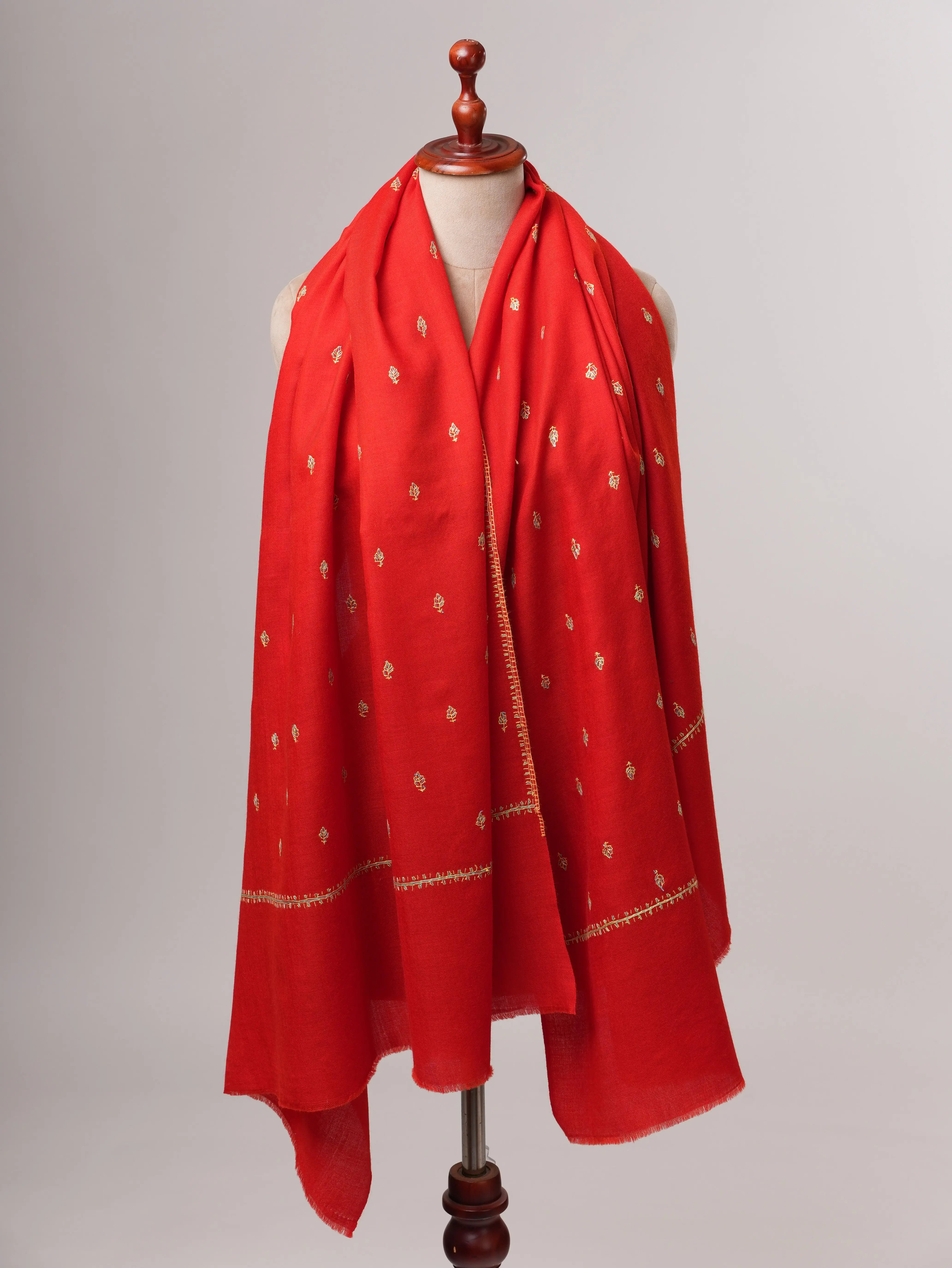 Hand Embroidered Fine Wool Mache Booti Motif Shawl Shahkaar