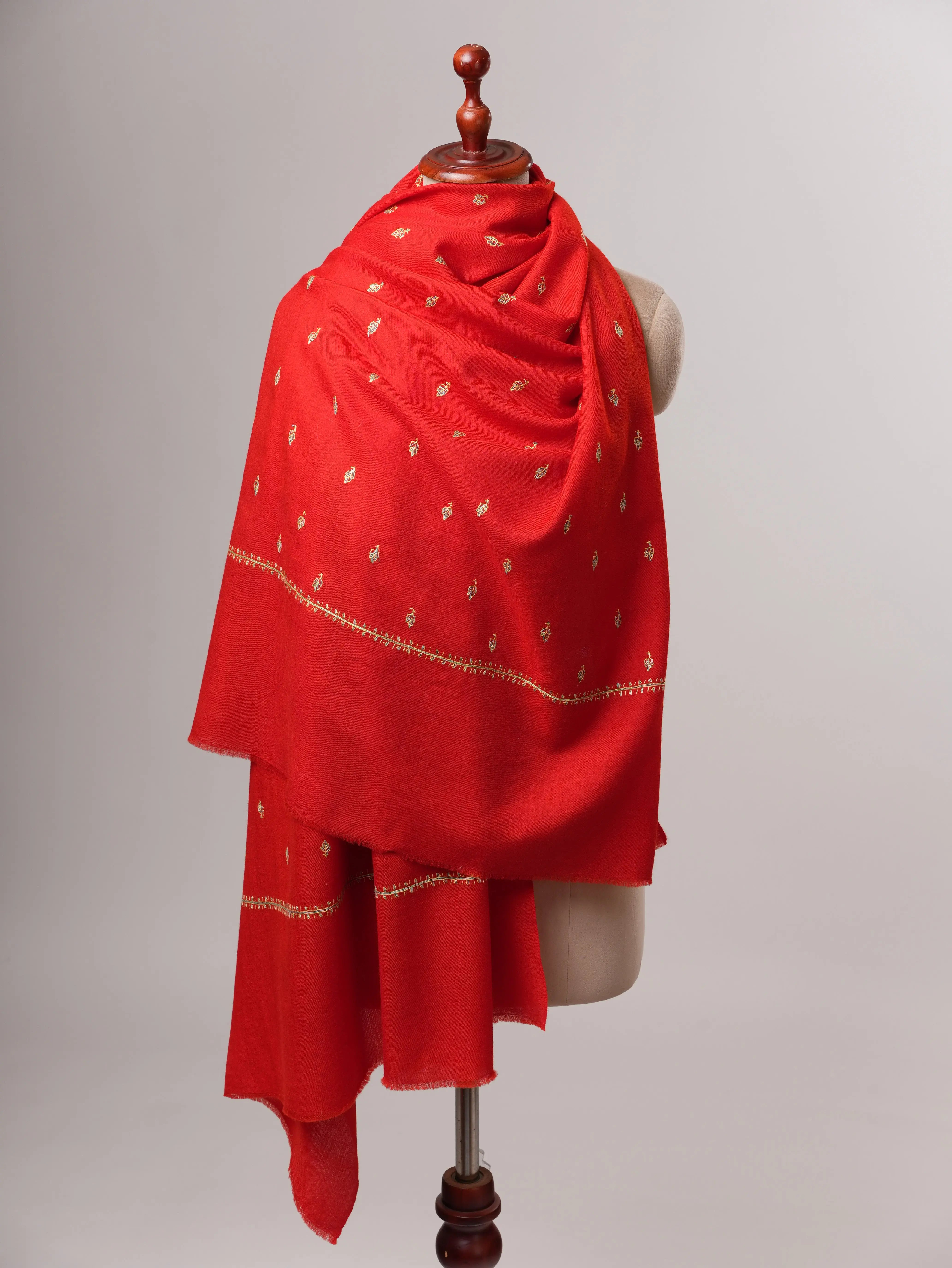 Hand Embroidered Fine Wool Mache Booti Motif Shawl Shahkaar