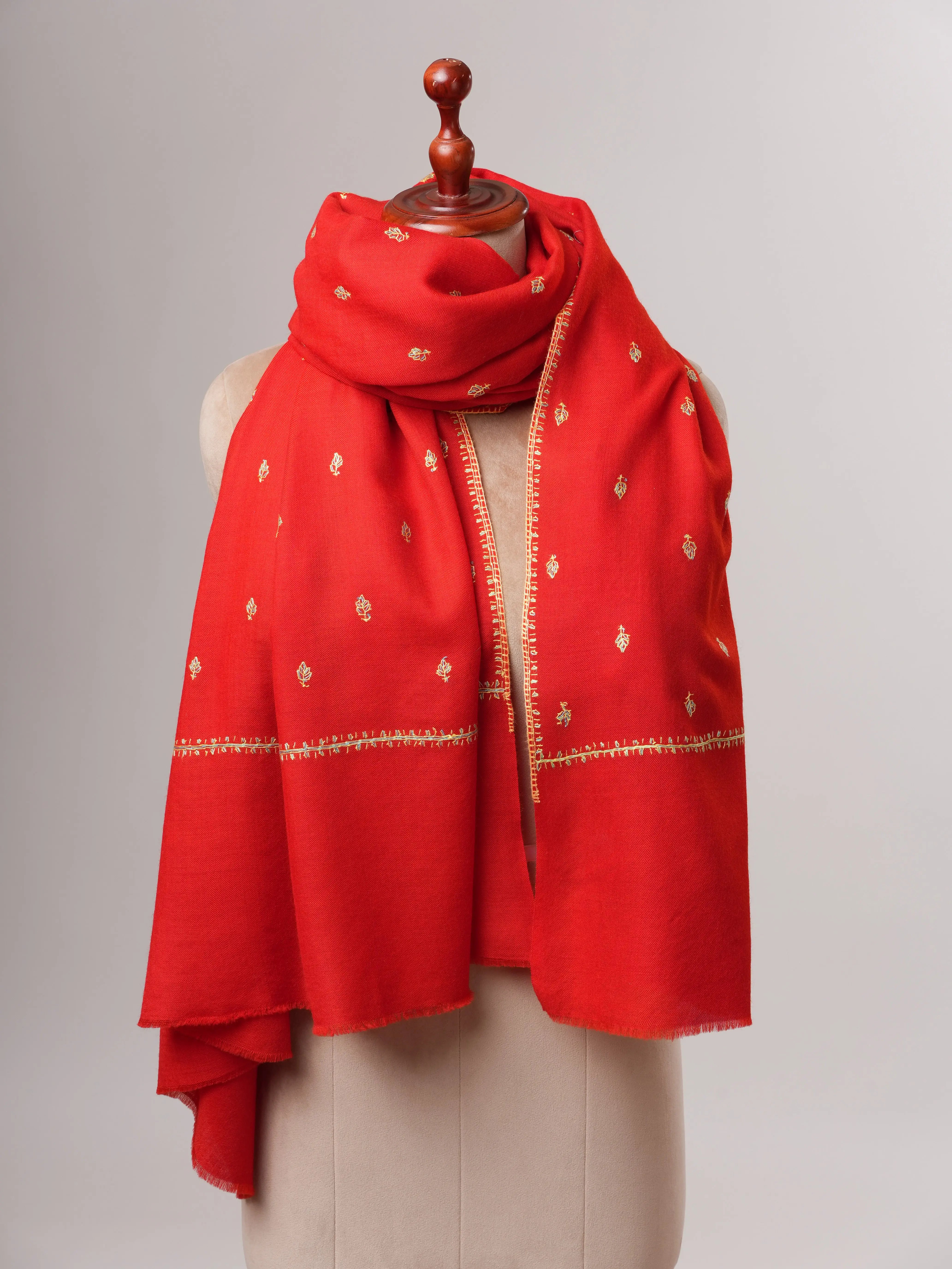 Hand Embroidered Fine Wool Mache Booti Motif Shawl Shahkaar